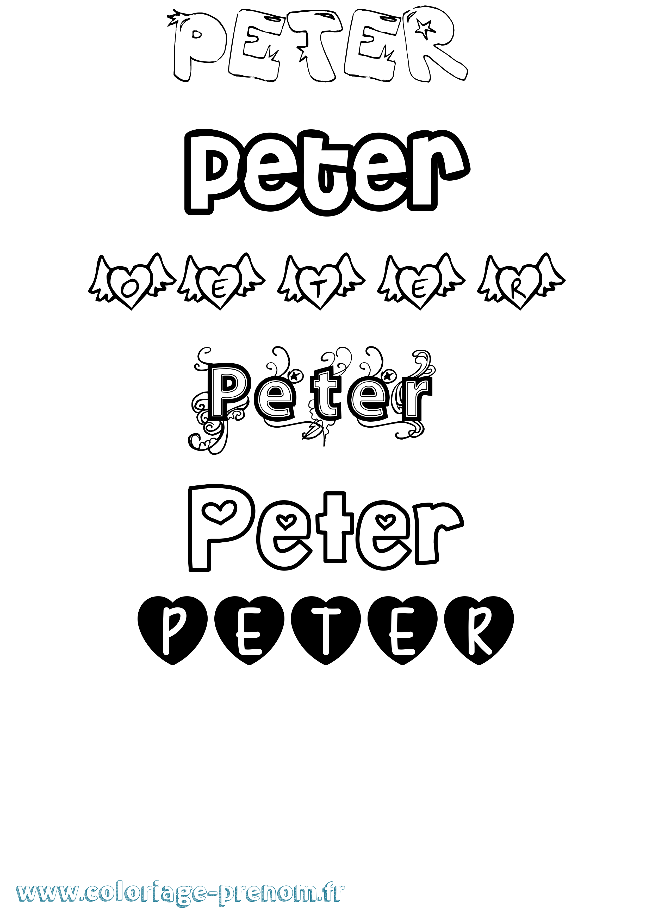 Coloriage prénom Peter Girly