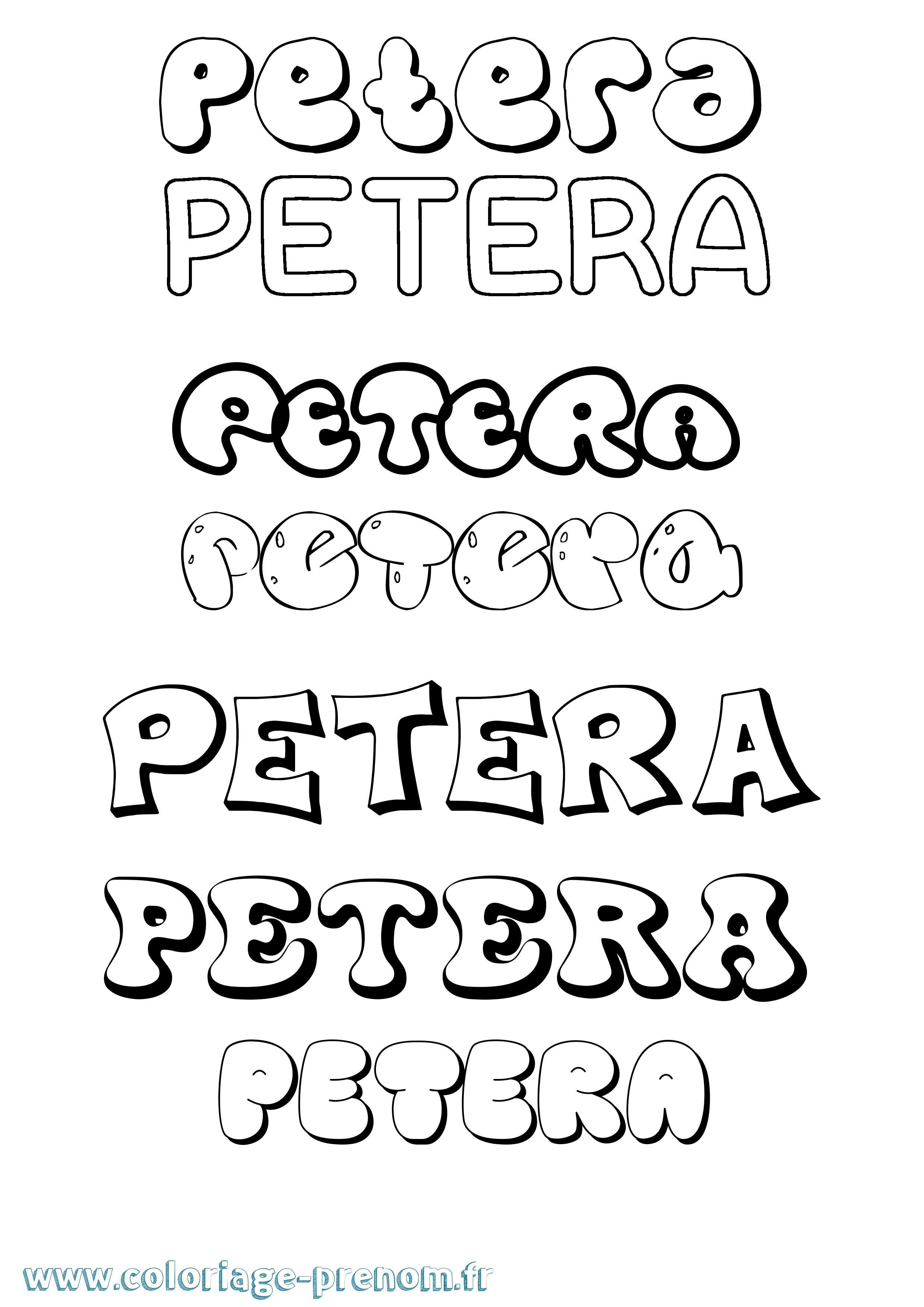 Coloriage prénom Petera Bubble