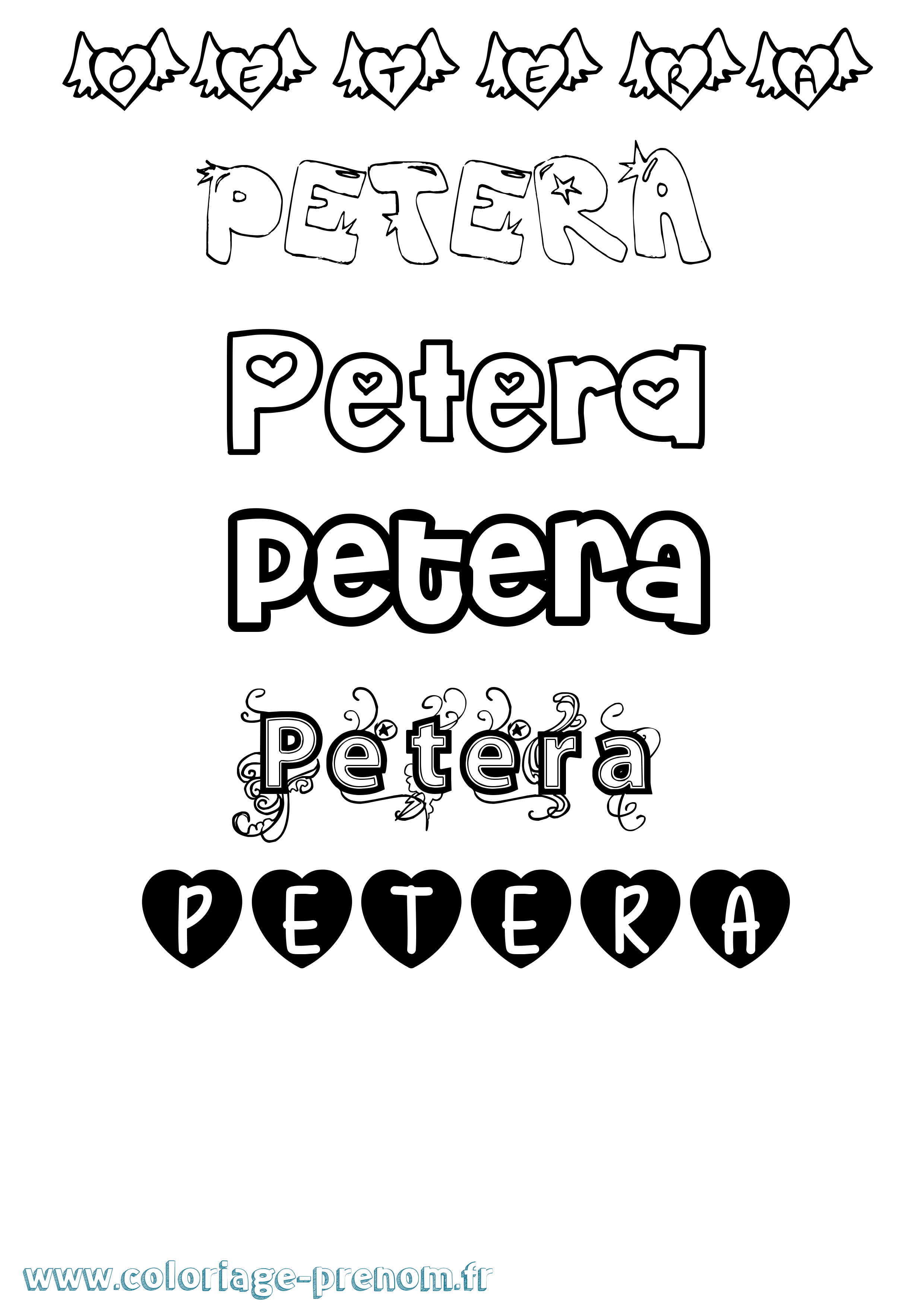 Coloriage prénom Petera Girly