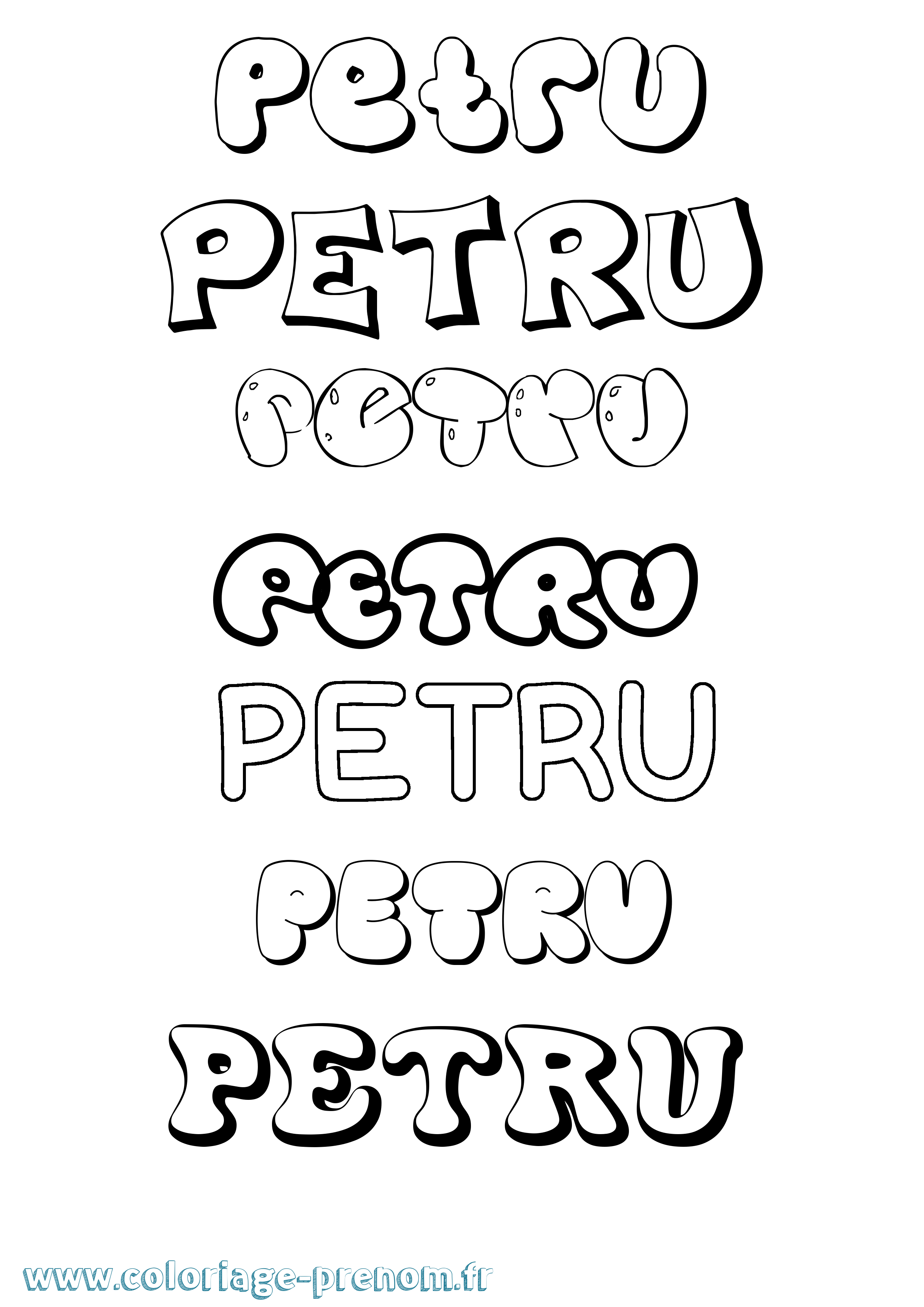 Coloriage prénom Petru Bubble
