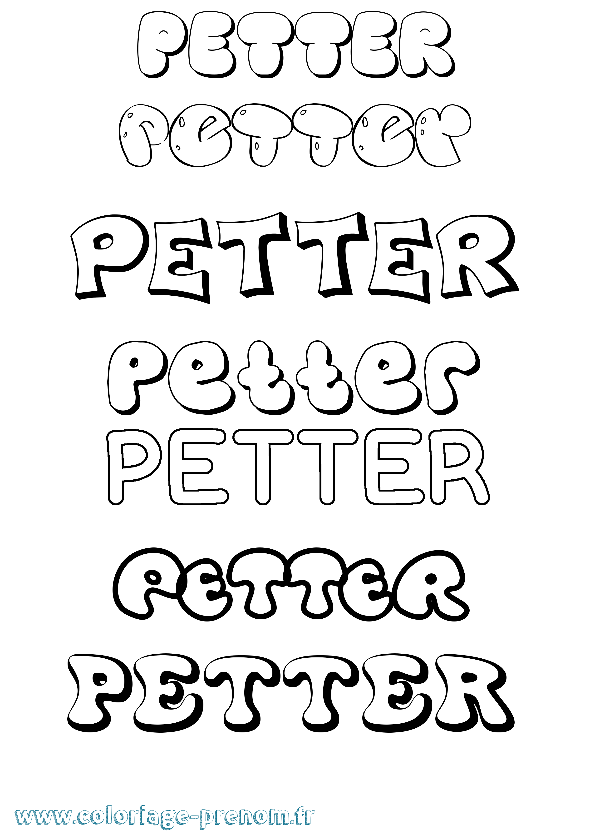 Coloriage prénom Petter Bubble