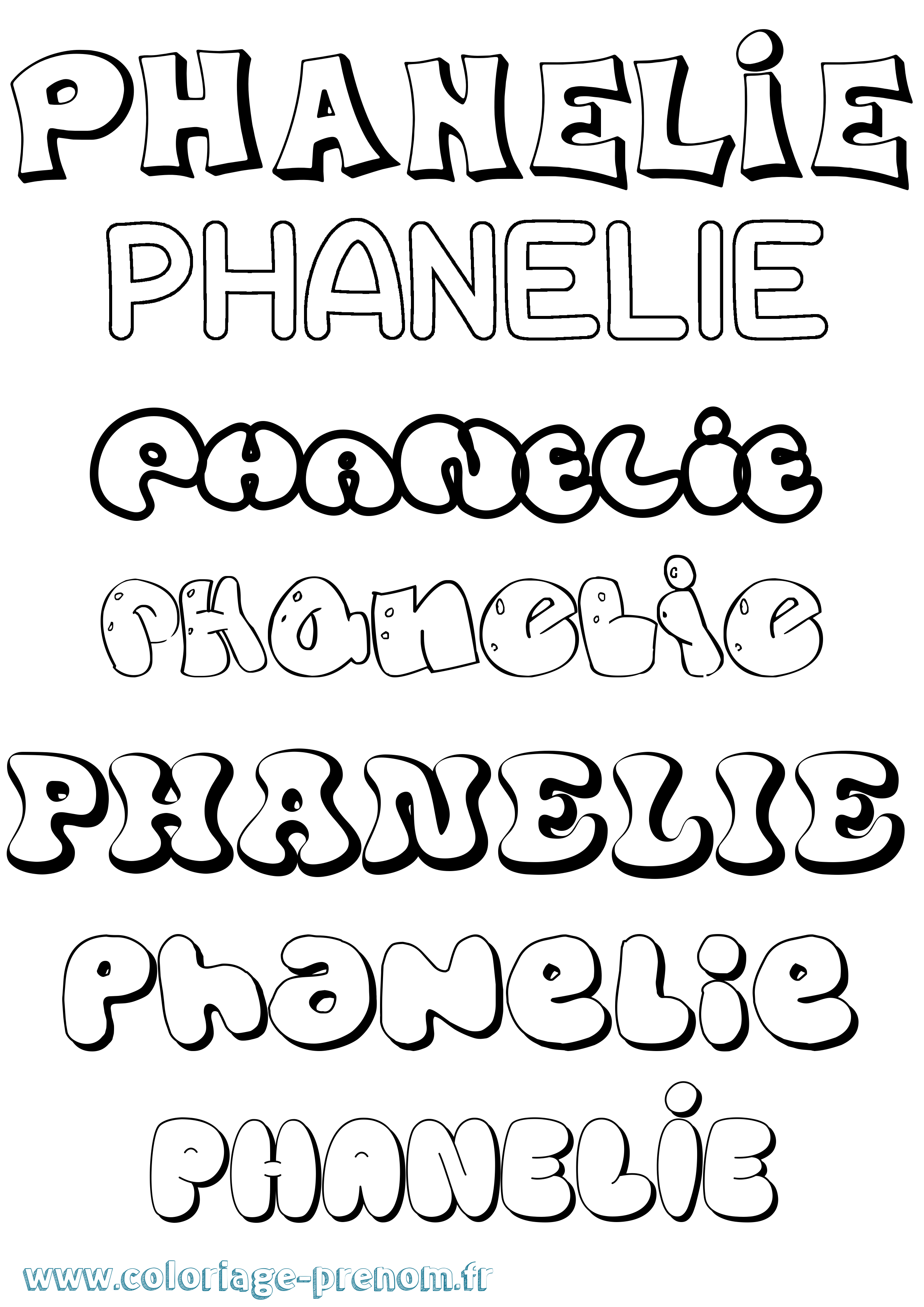 Coloriage prénom Phanelie Bubble