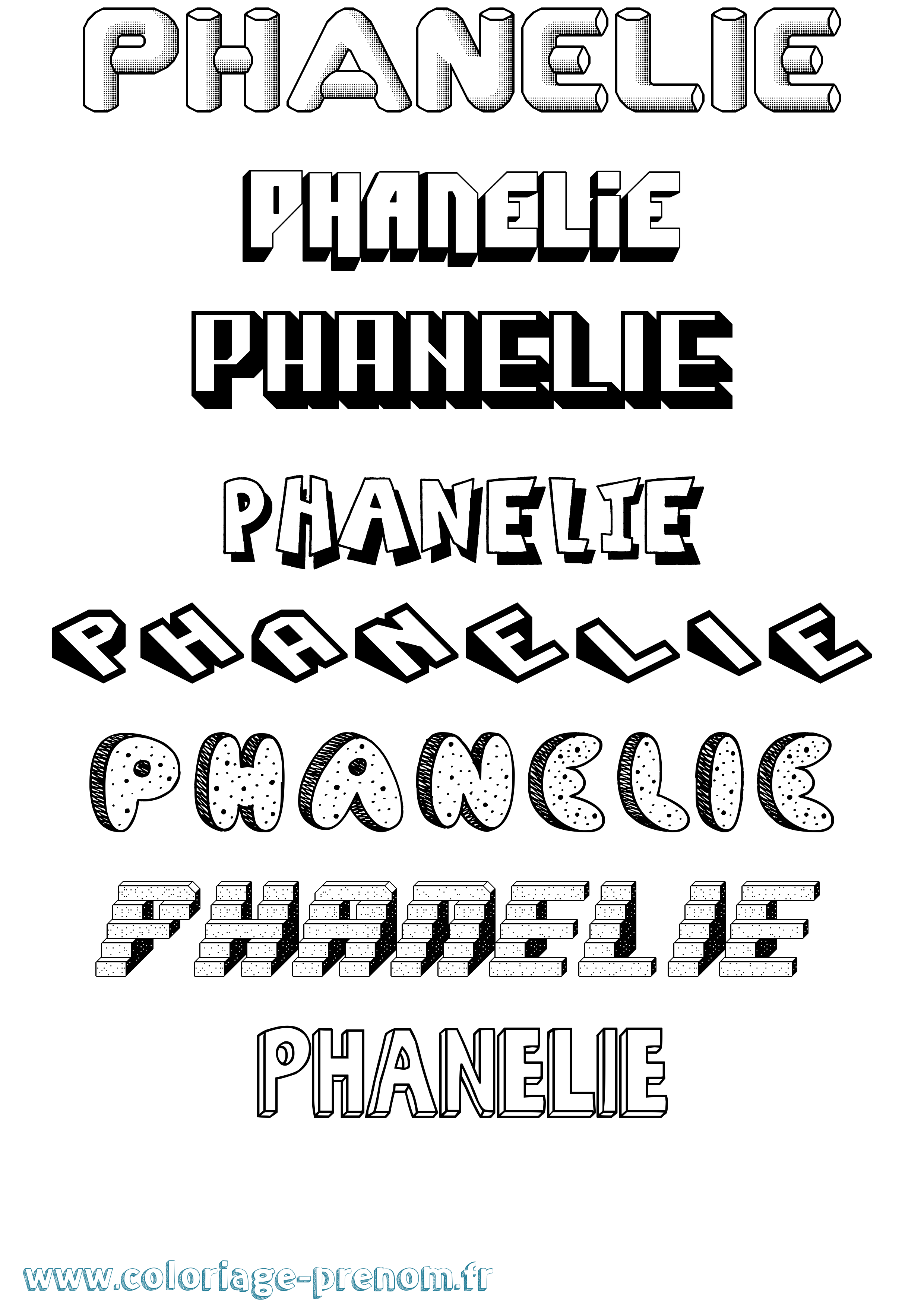 Coloriage prénom Phanelie Effet 3D