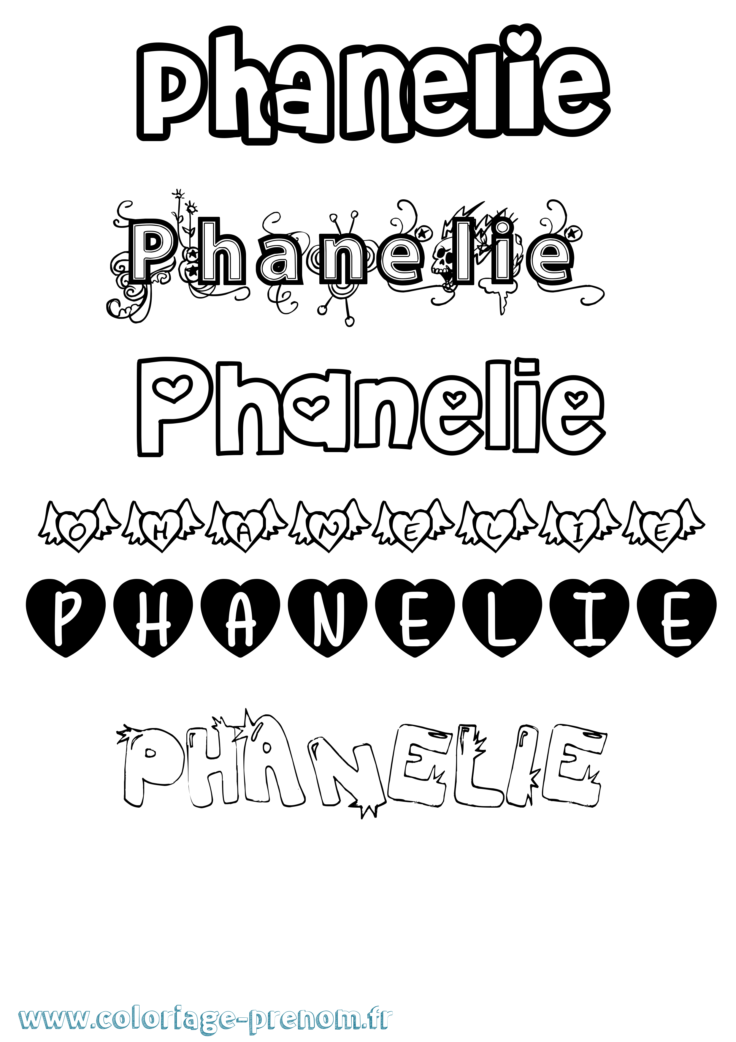 Coloriage prénom Phanelie Girly
