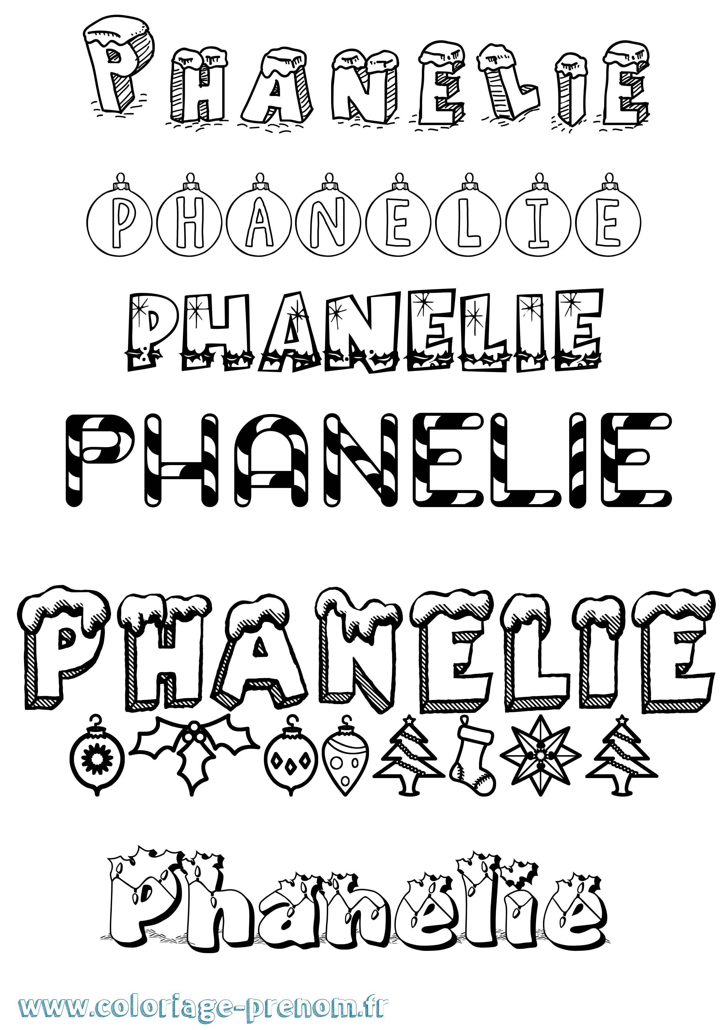 Coloriage prénom Phanelie Noël