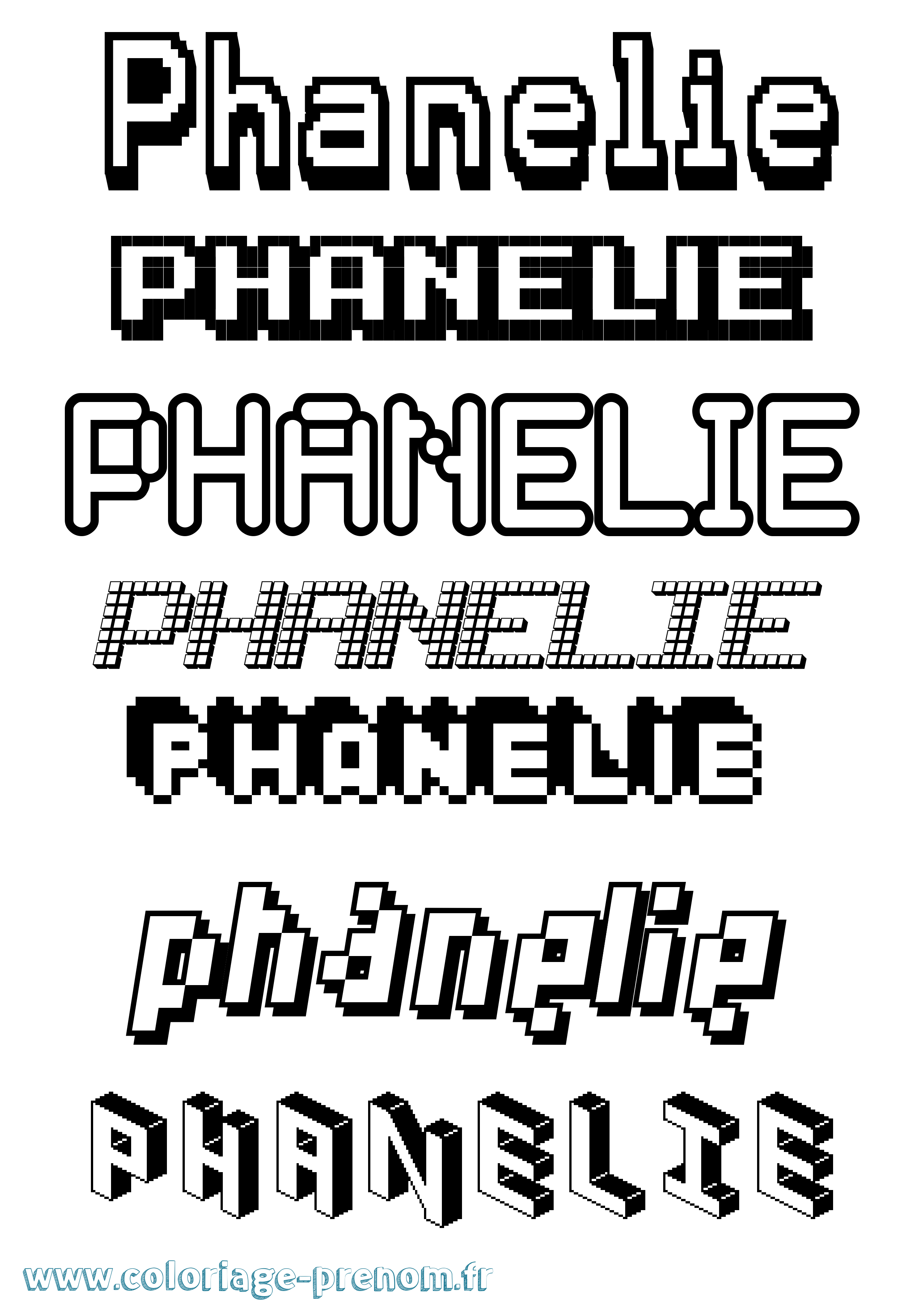 Coloriage prénom Phanelie Pixel