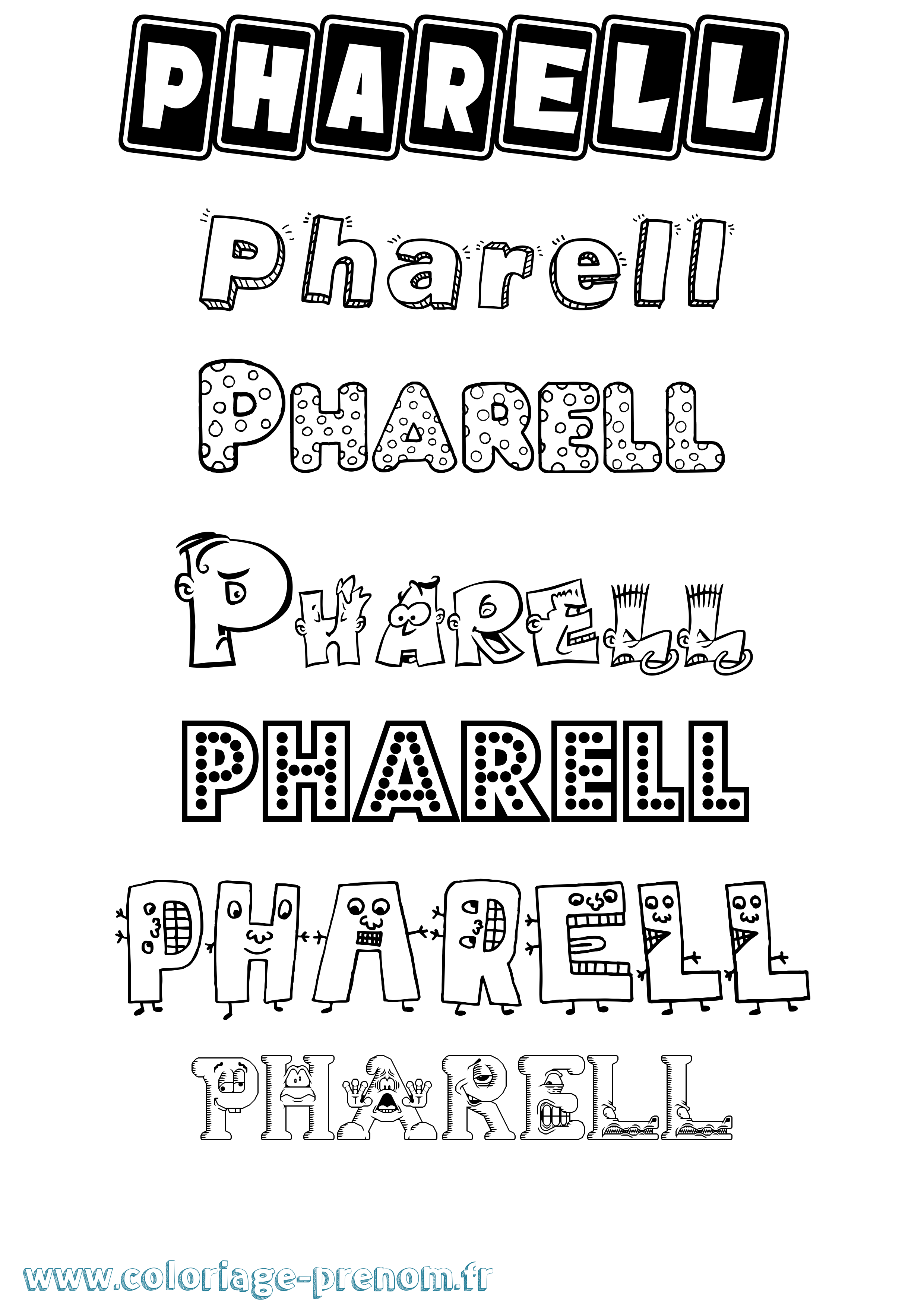 Coloriage prénom Pharell Fun