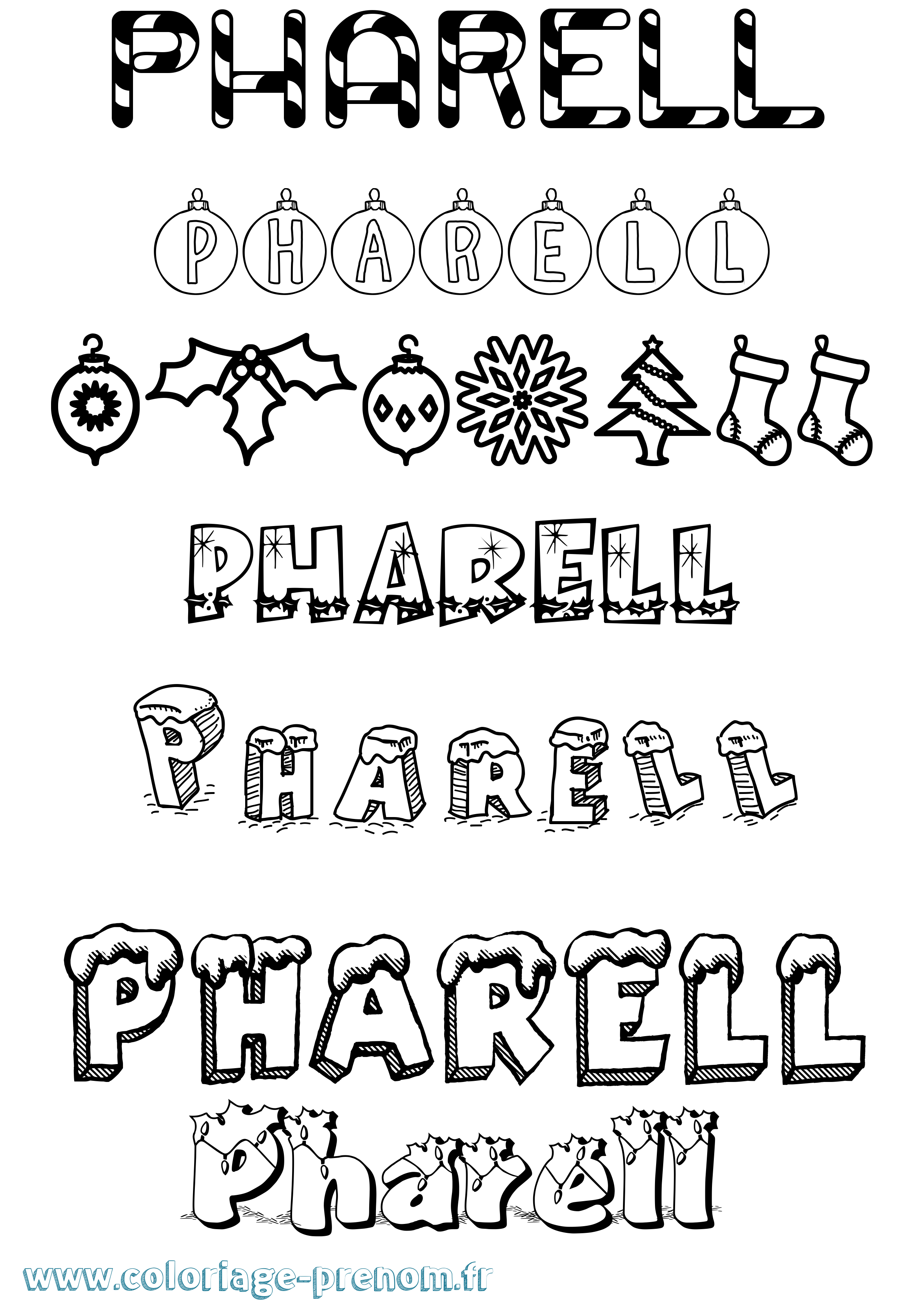 Coloriage prénom Pharell Noël