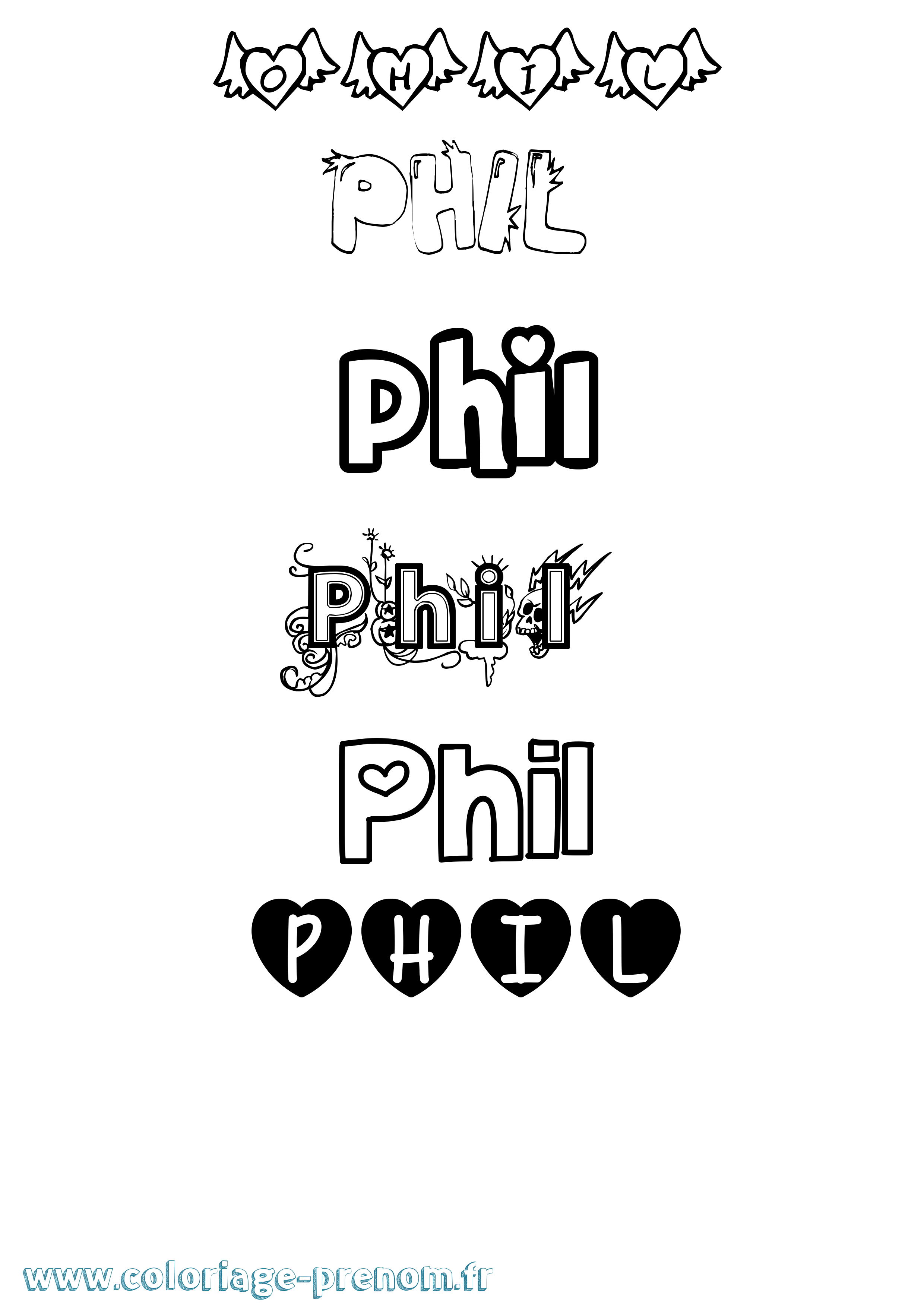 Coloriage prénom Phil Girly