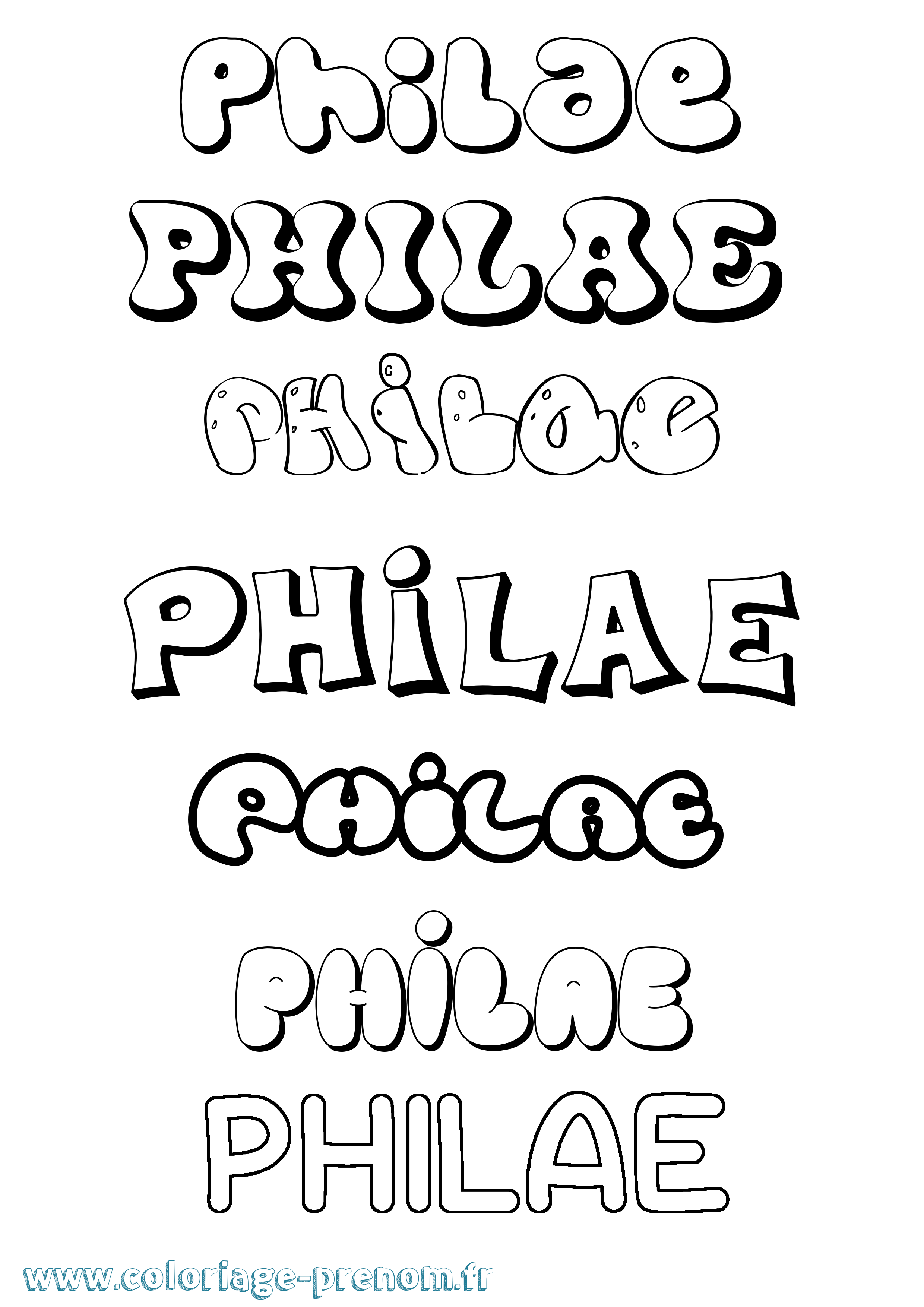 Coloriage prénom Philae Bubble