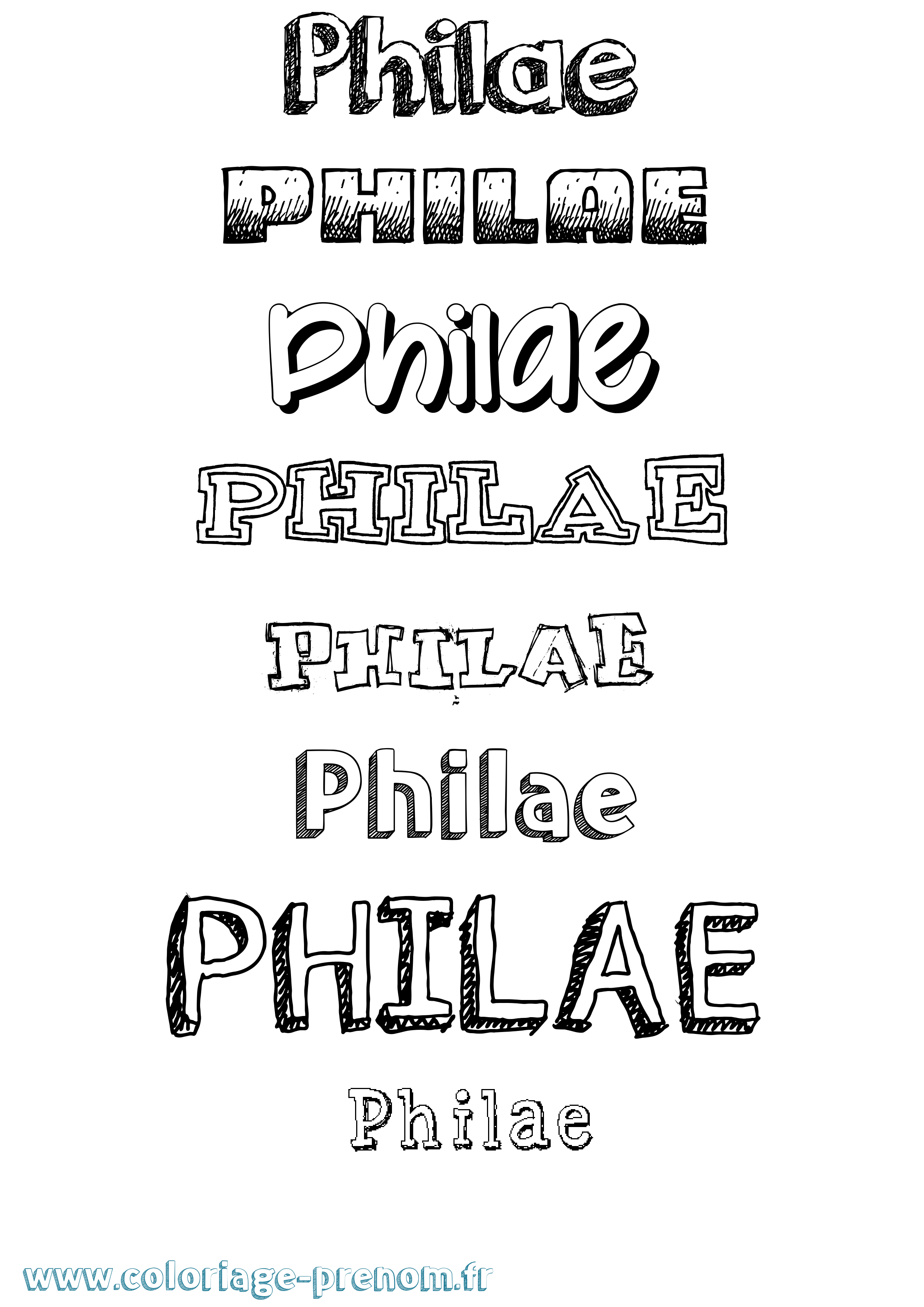 Coloriage prénom Philae Dessiné