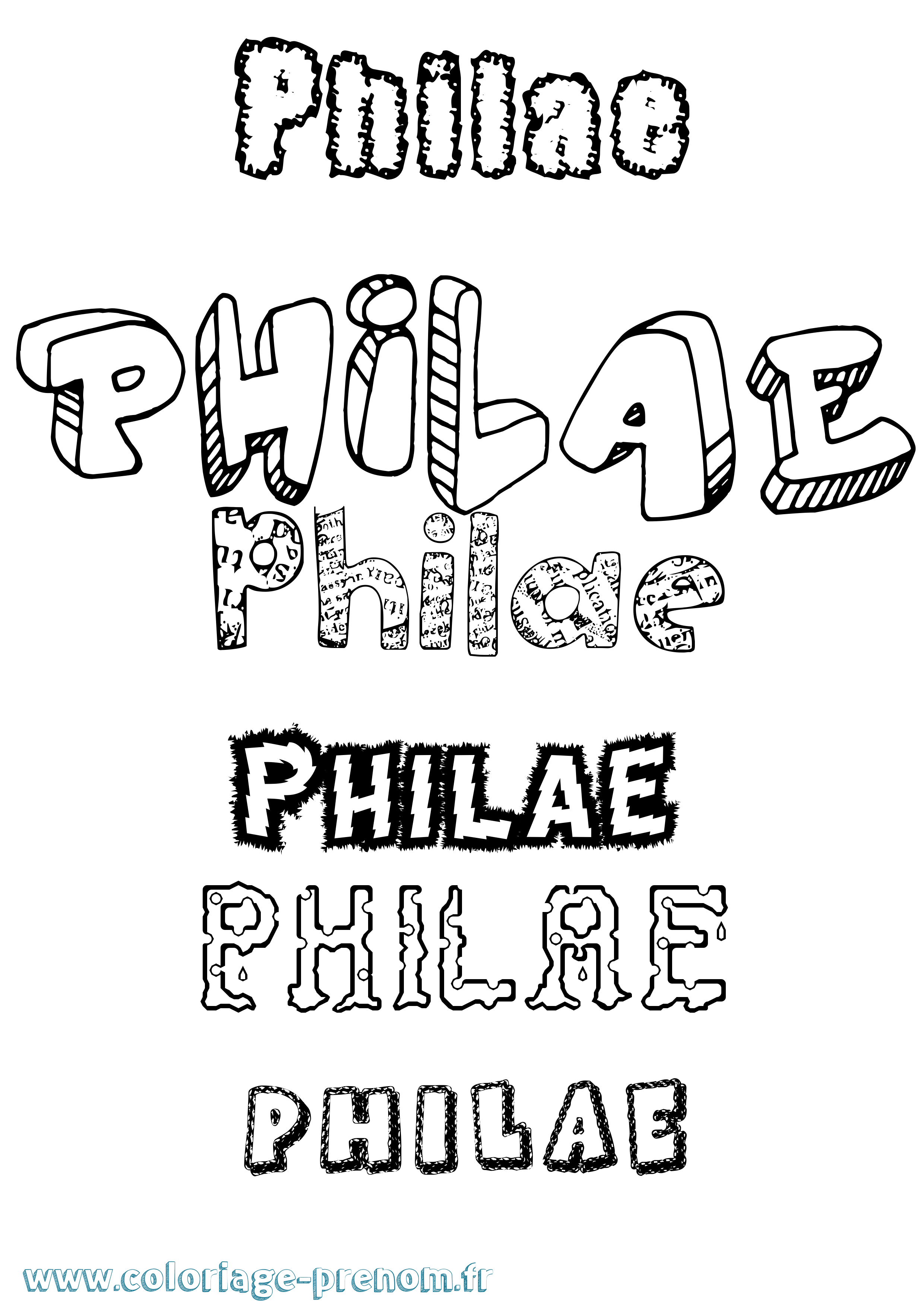 Coloriage prénom Philae Destructuré