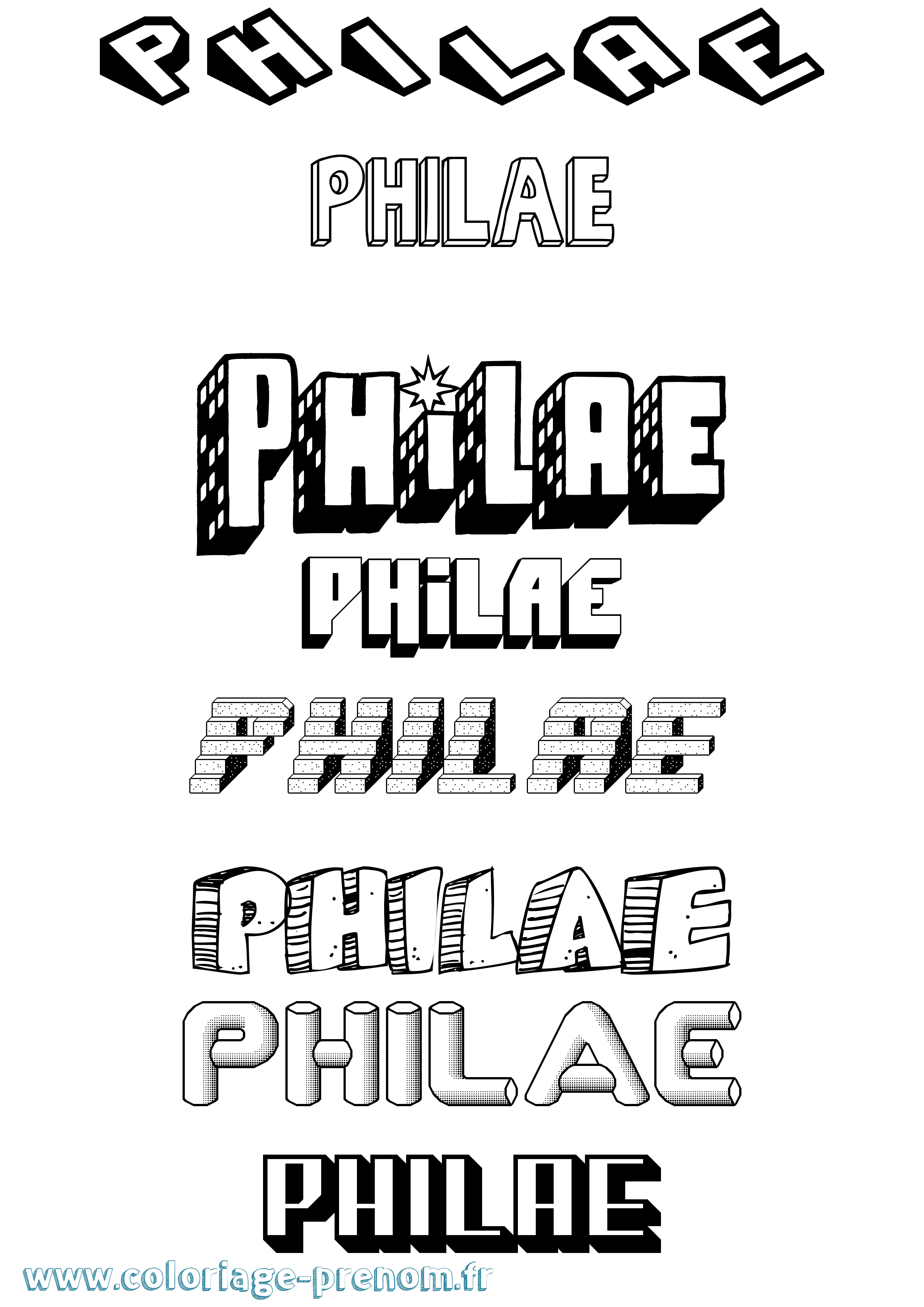 Coloriage prénom Philae Effet 3D