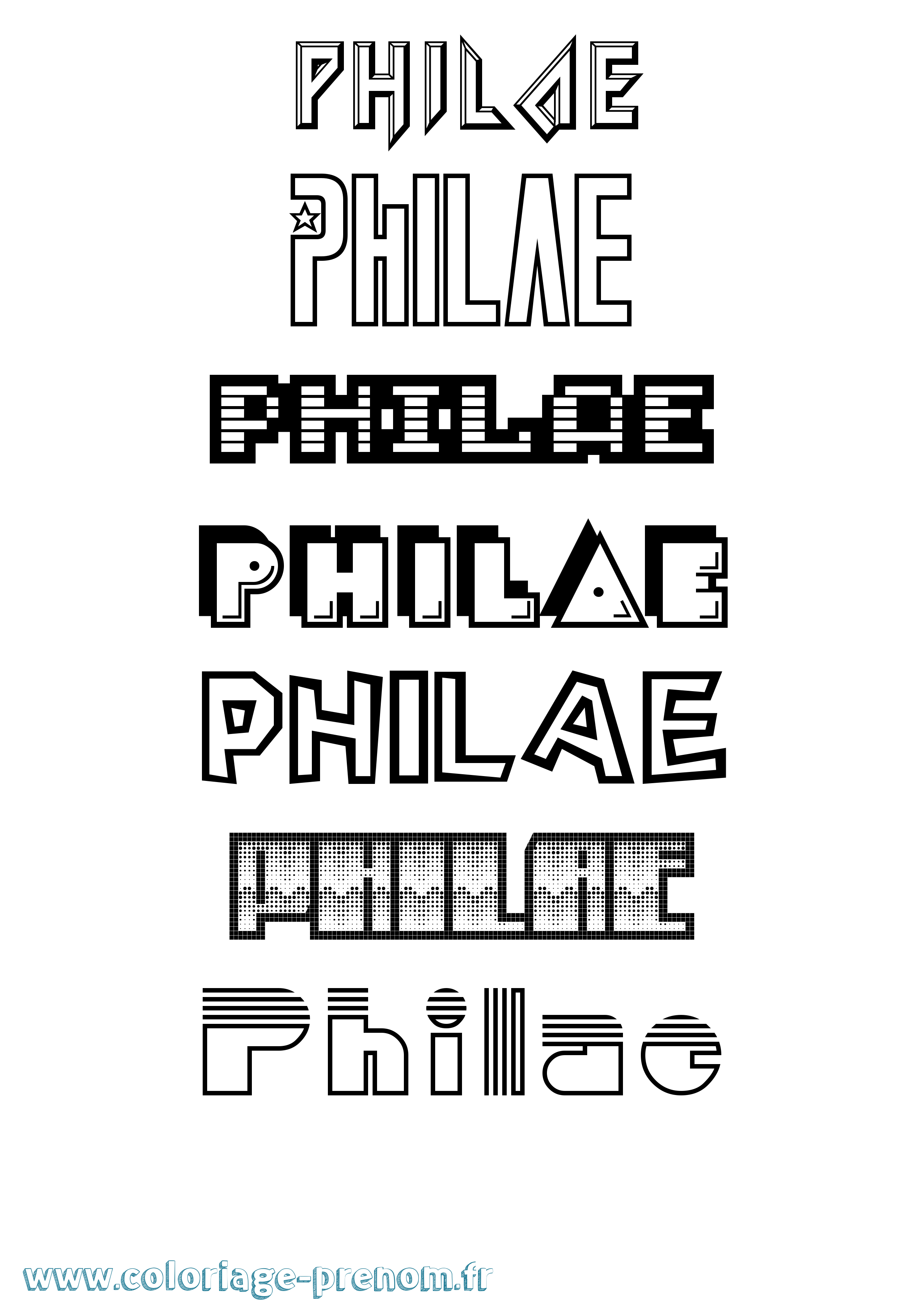 Coloriage prénom Philae Jeux Vidéos