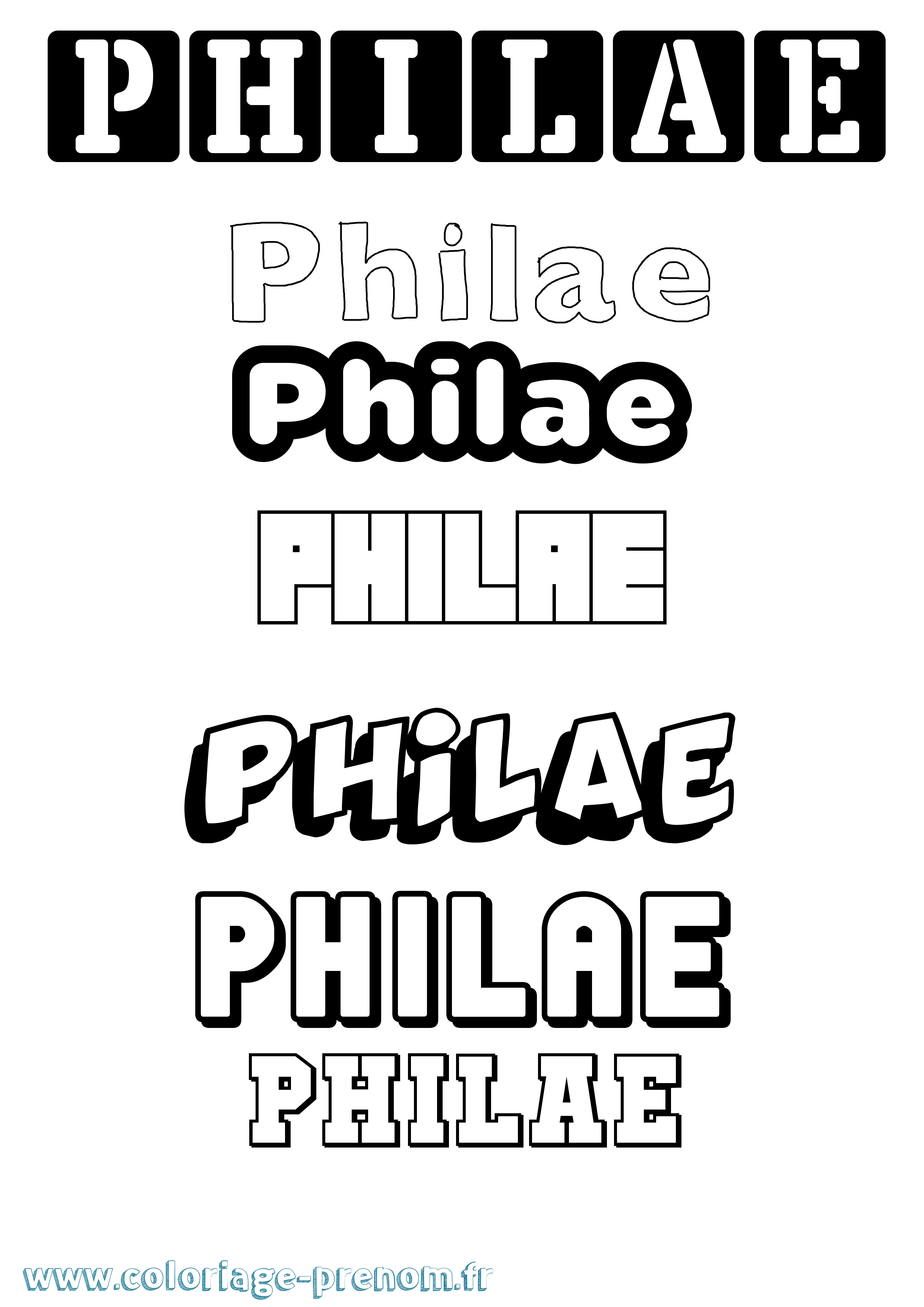 Coloriage prénom Philae Simple
