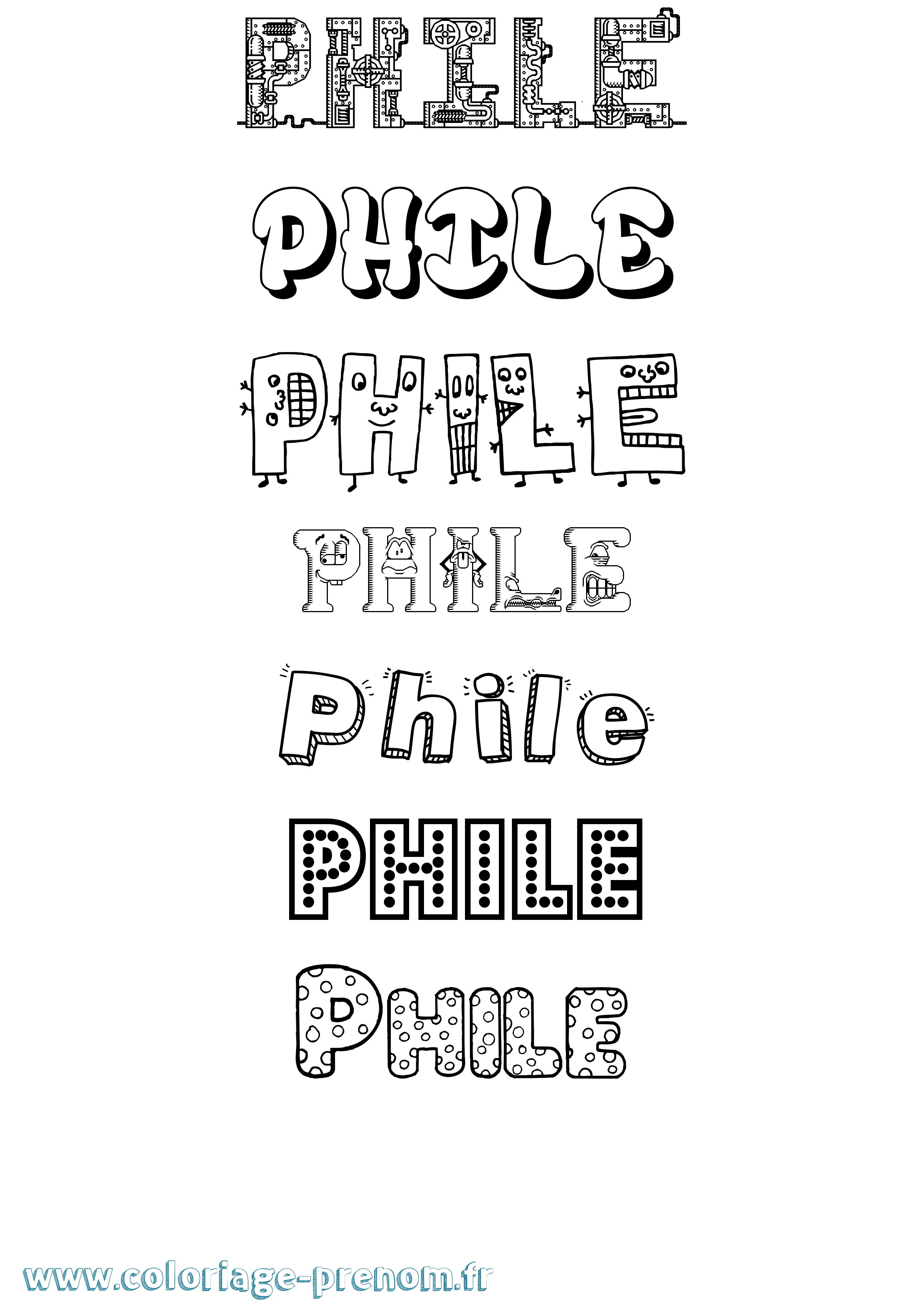 Coloriage prénom Phile Fun