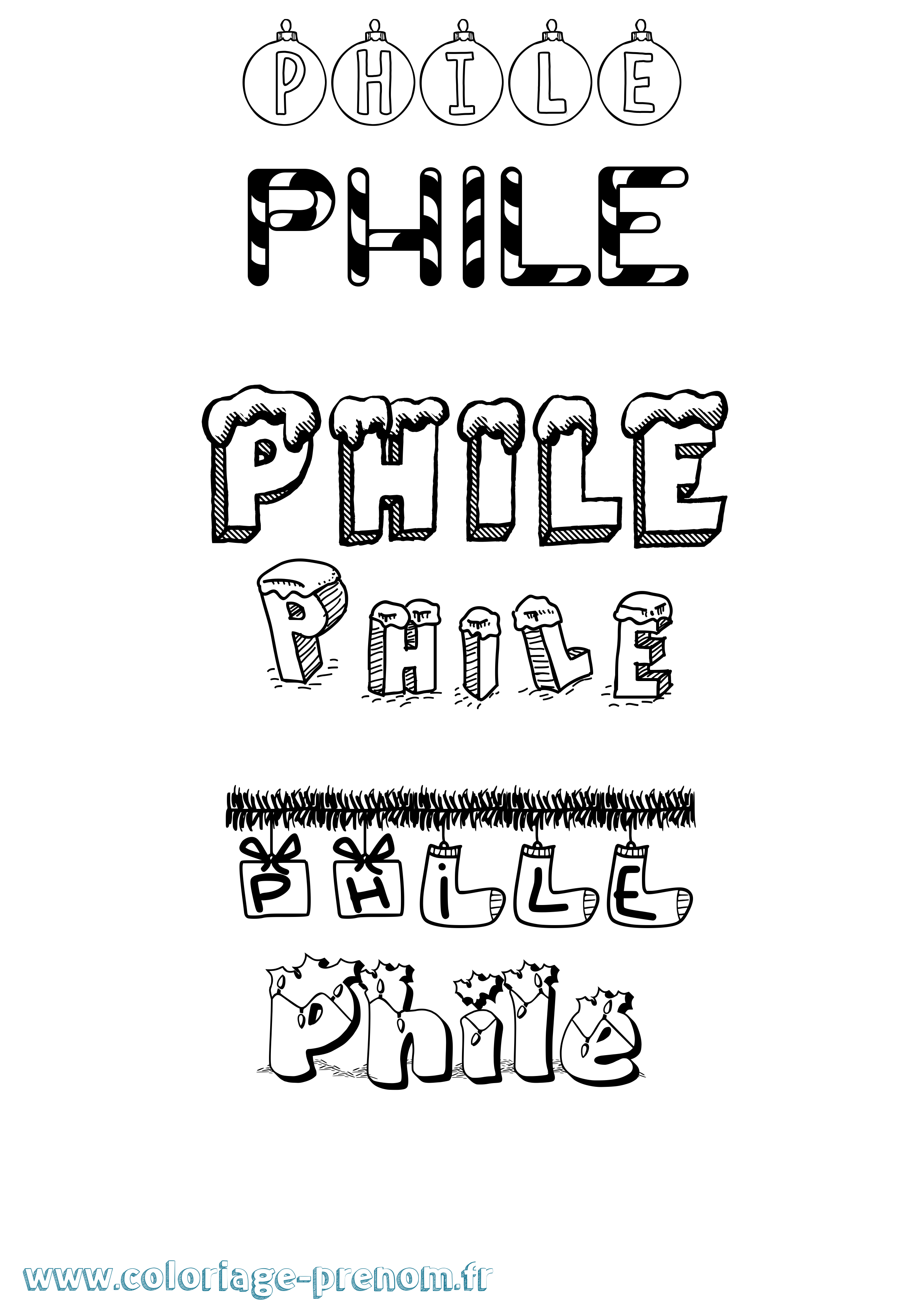 Coloriage prénom Phile Noël