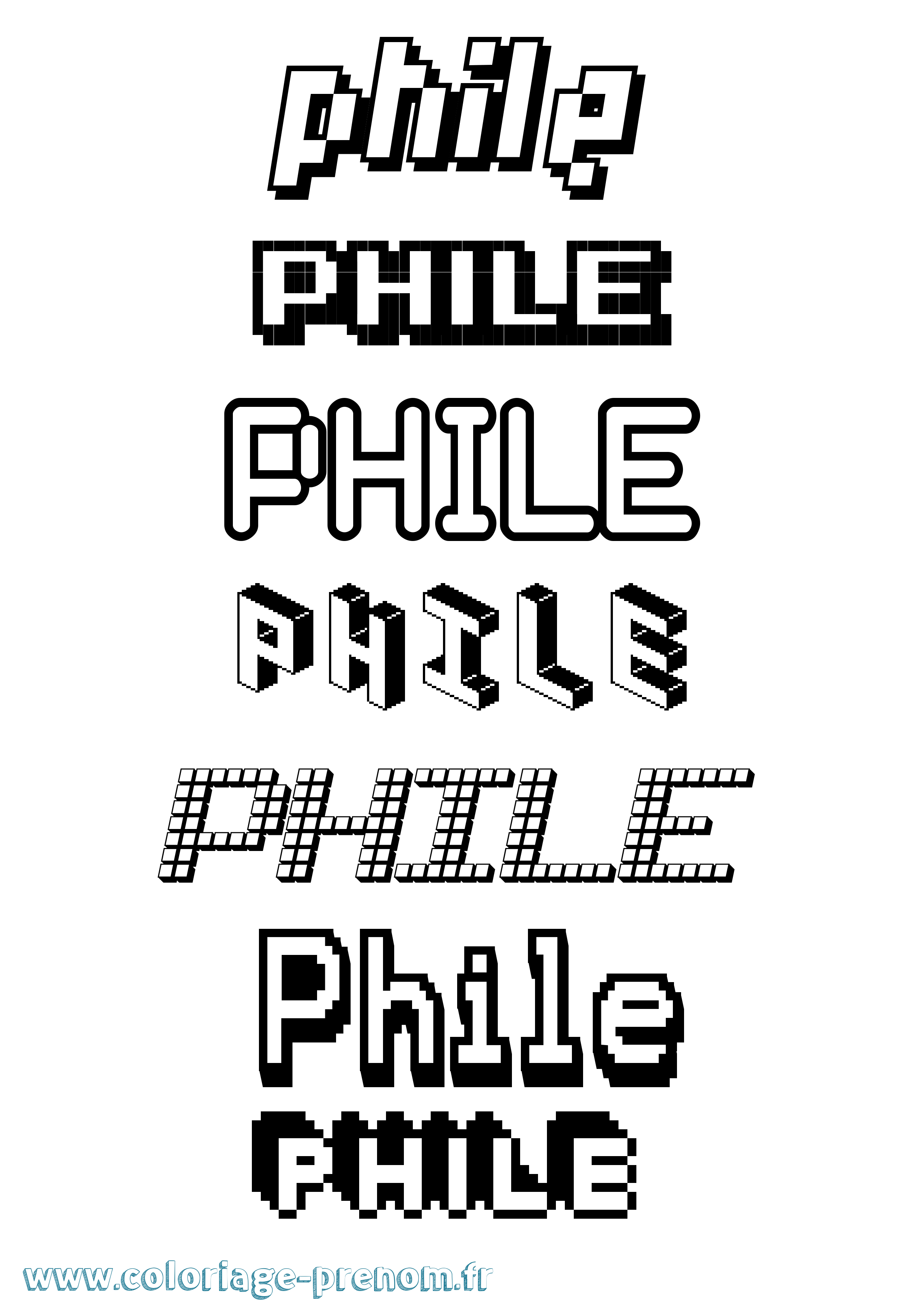 Coloriage prénom Phile Pixel