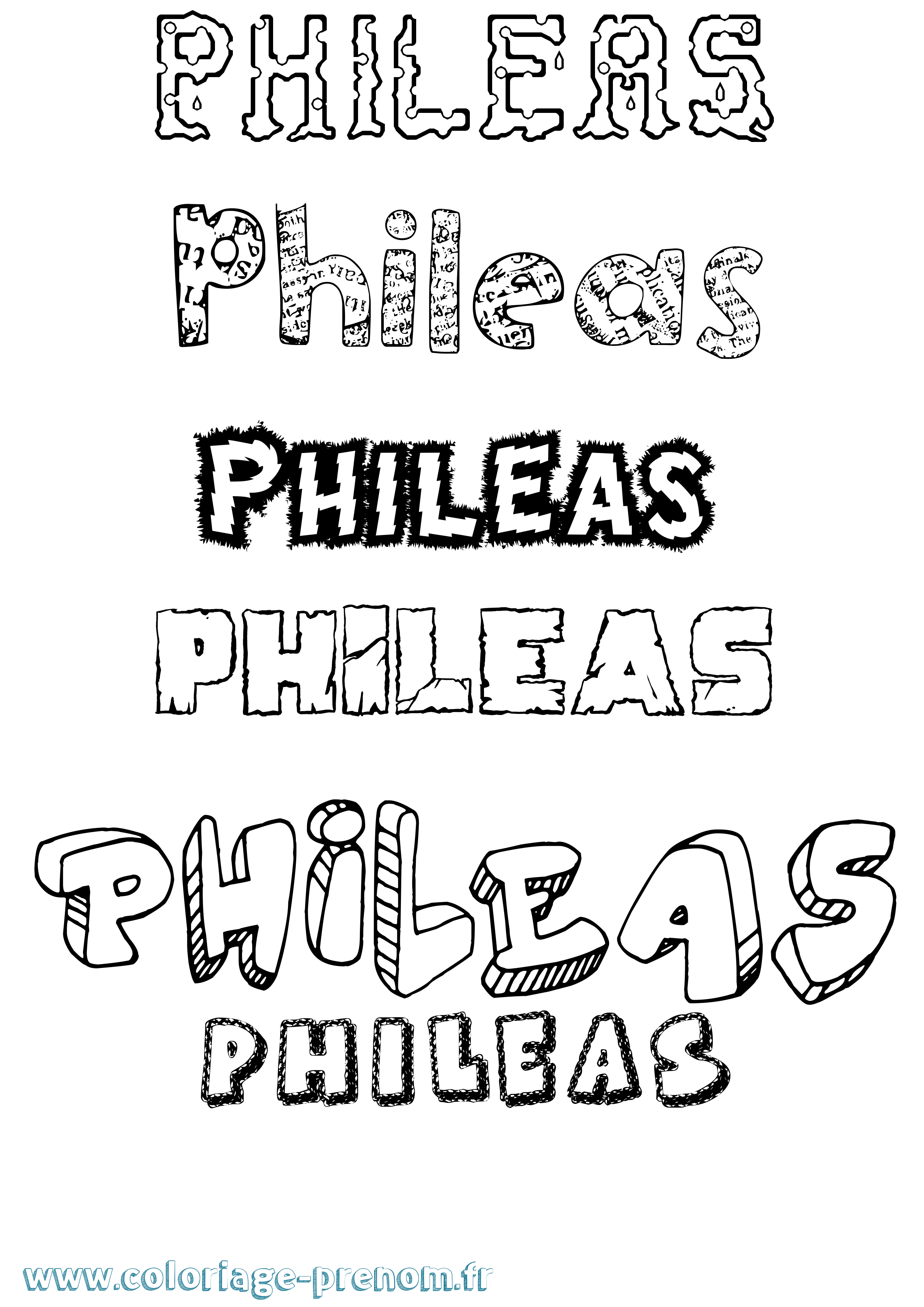 Coloriage prénom Phileas Destructuré