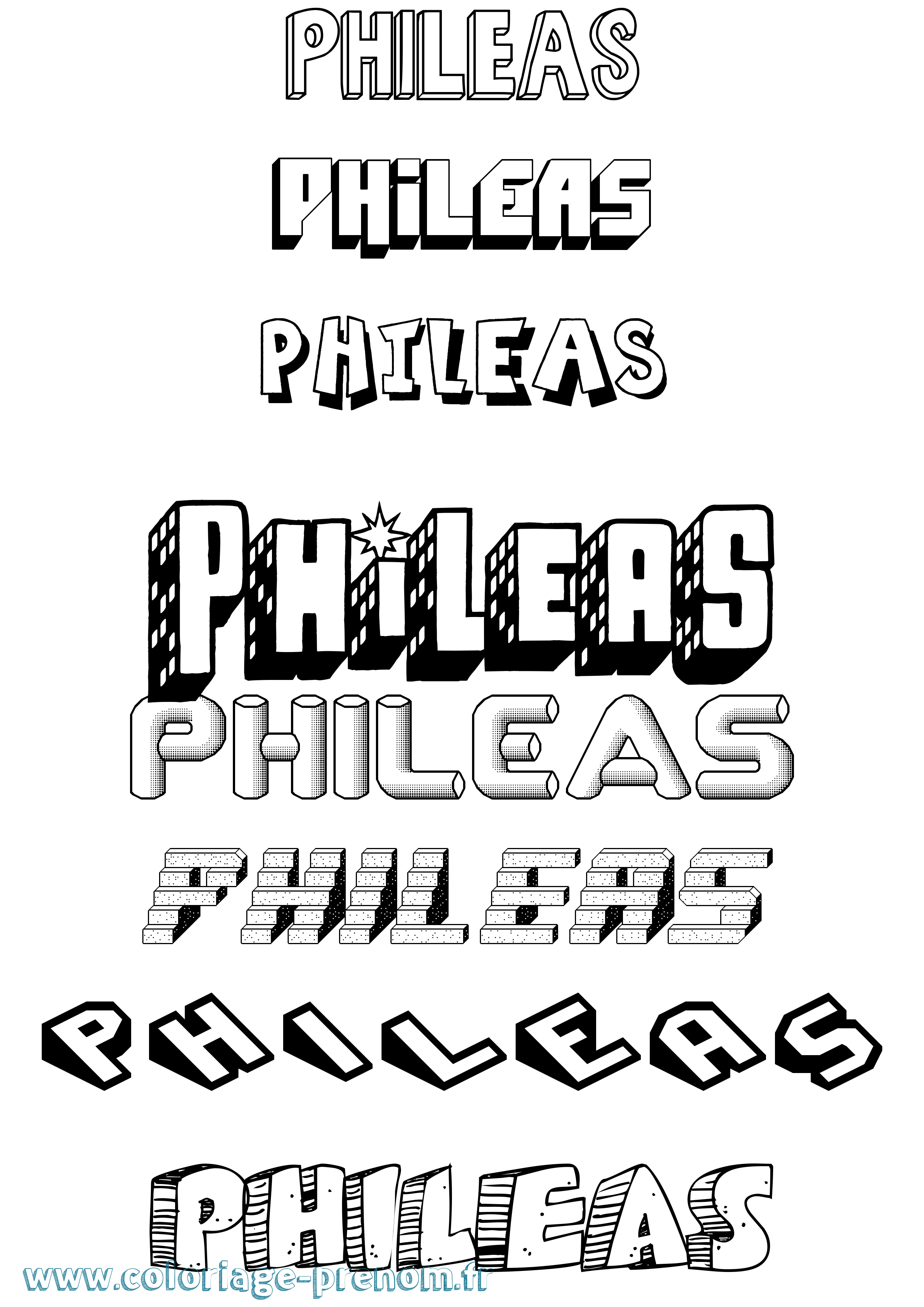 Coloriage Phileas Effet 3D Coloriage prénom Phileas Effet 3D
