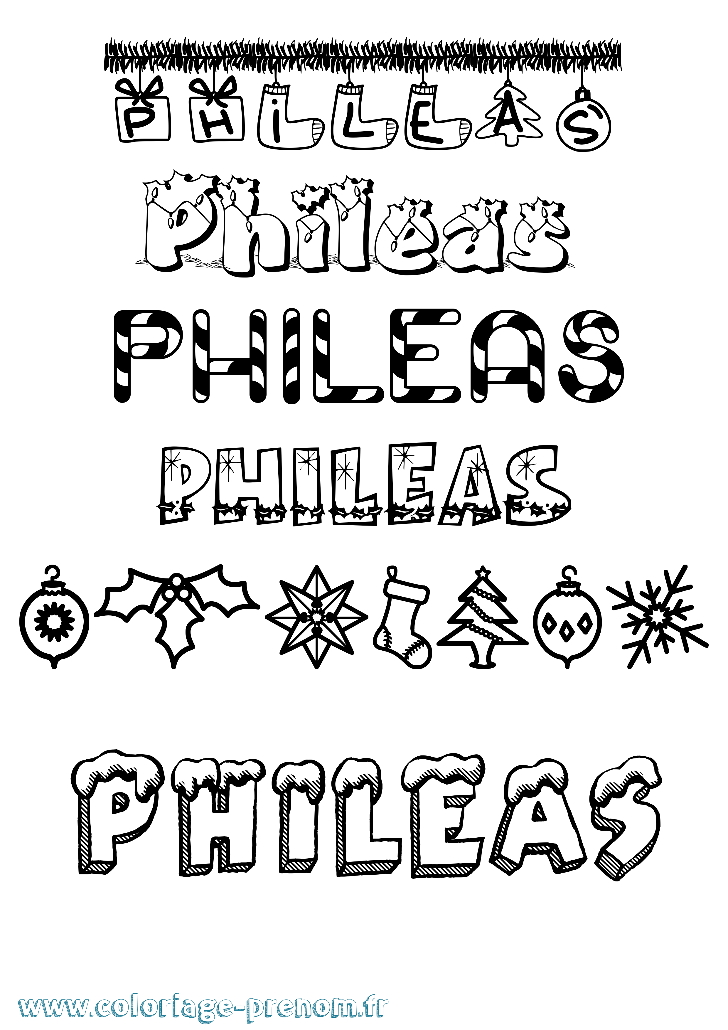 Coloriage Phileas Noël Coloriage prénom Phileas Noël