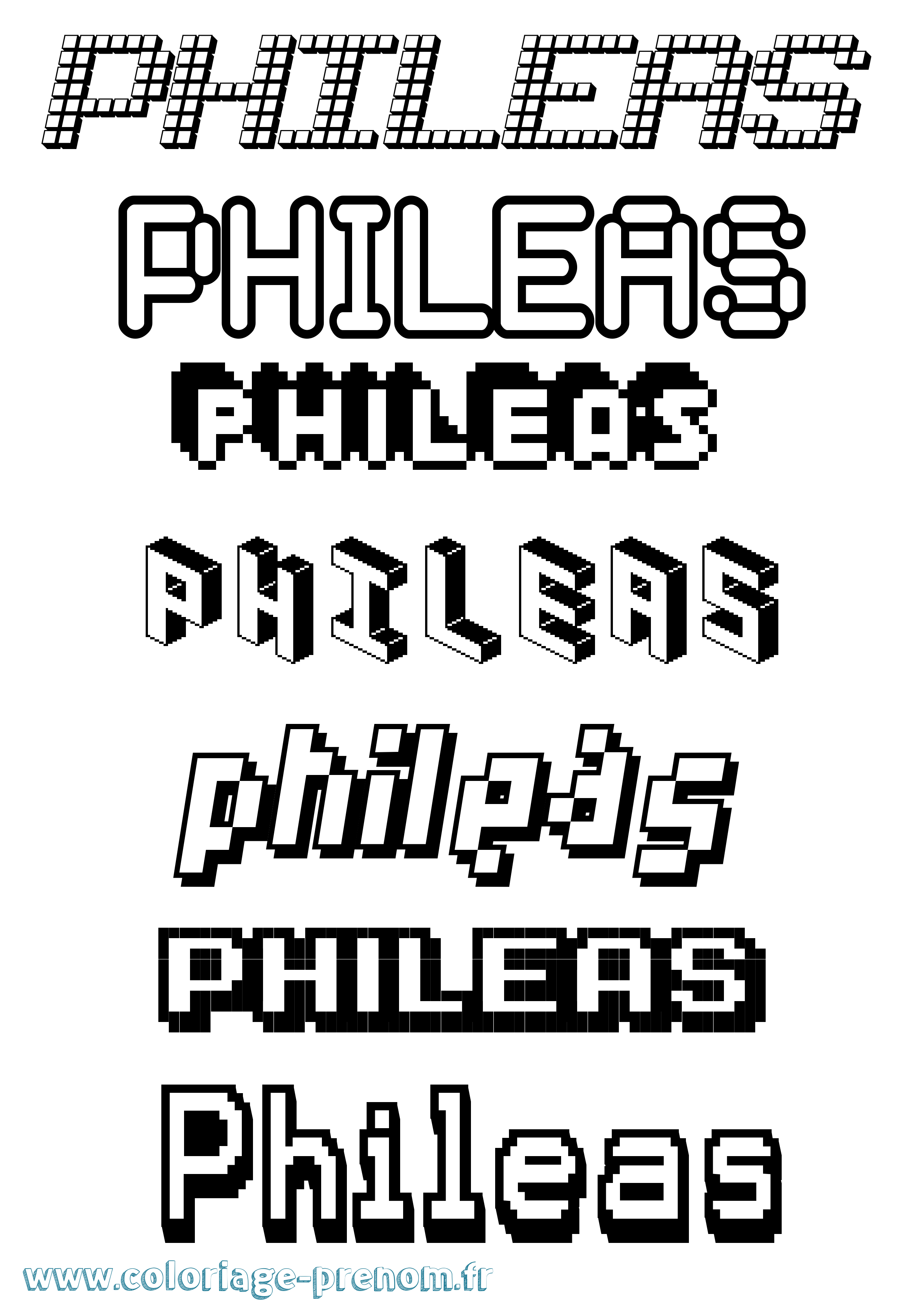 Coloriage Phileas Pixel Coloriage prénom Phileas Pixel