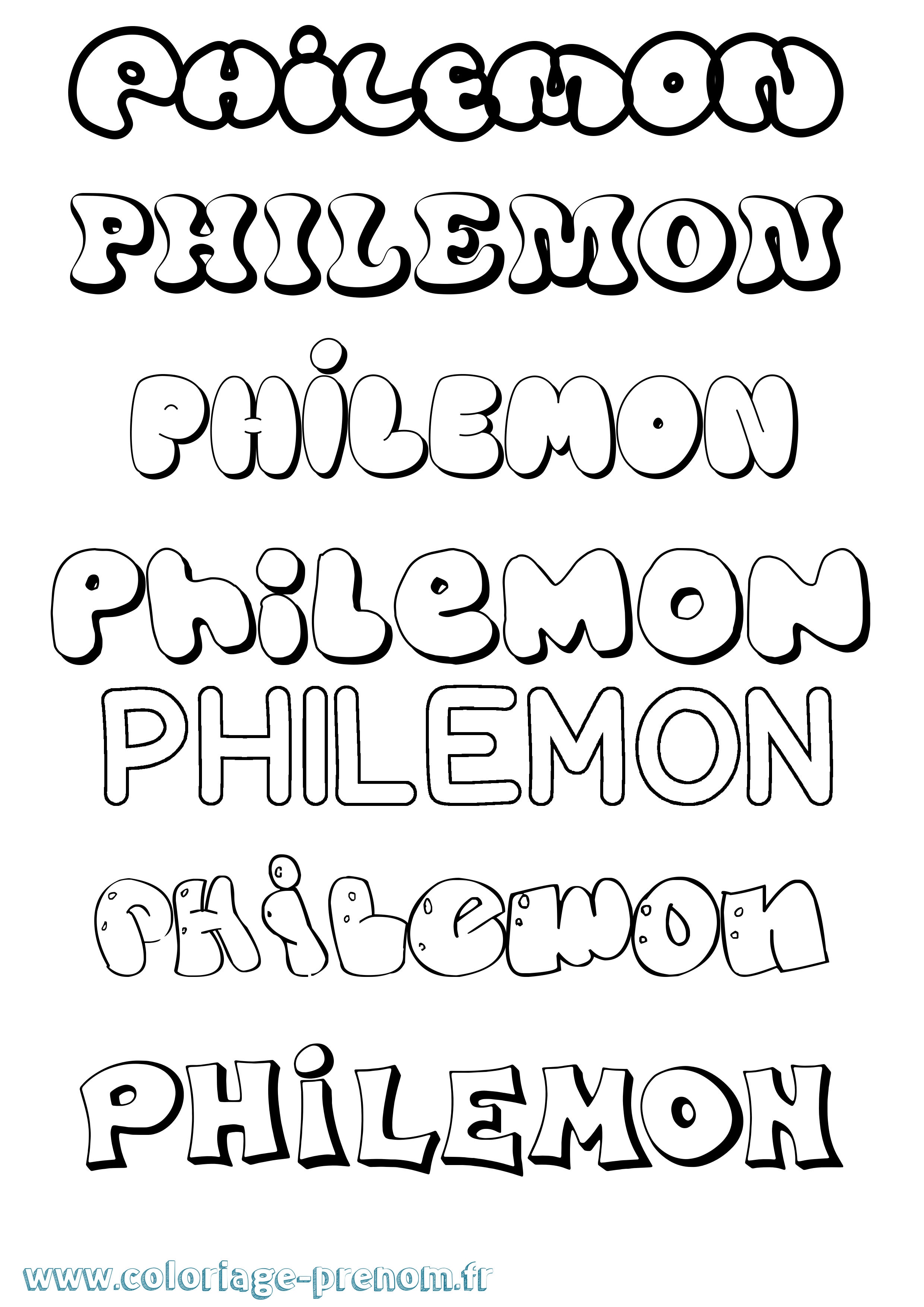 Coloriage prénom Philemon Bubble