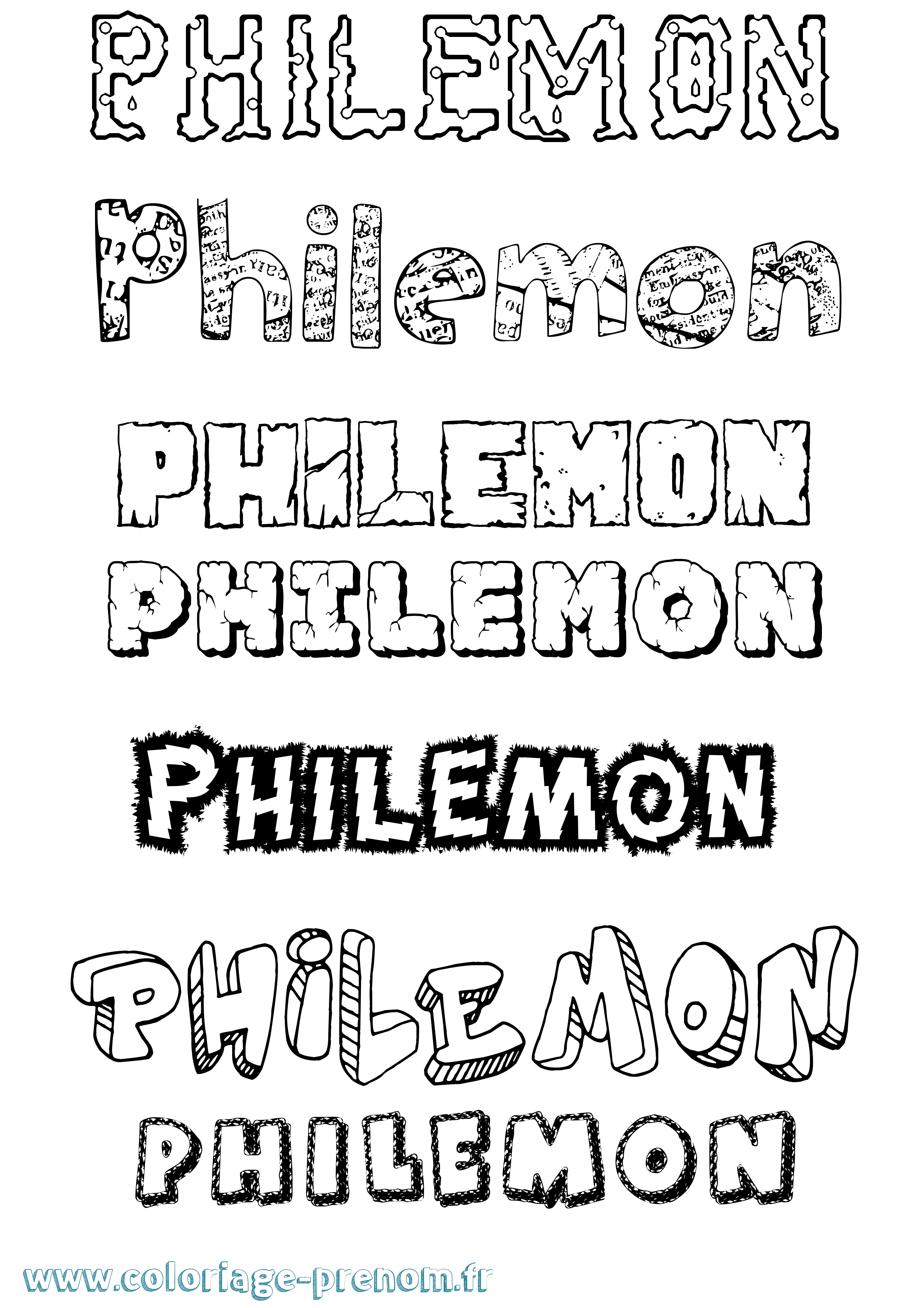 Coloriage prénom Philemon Destructuré