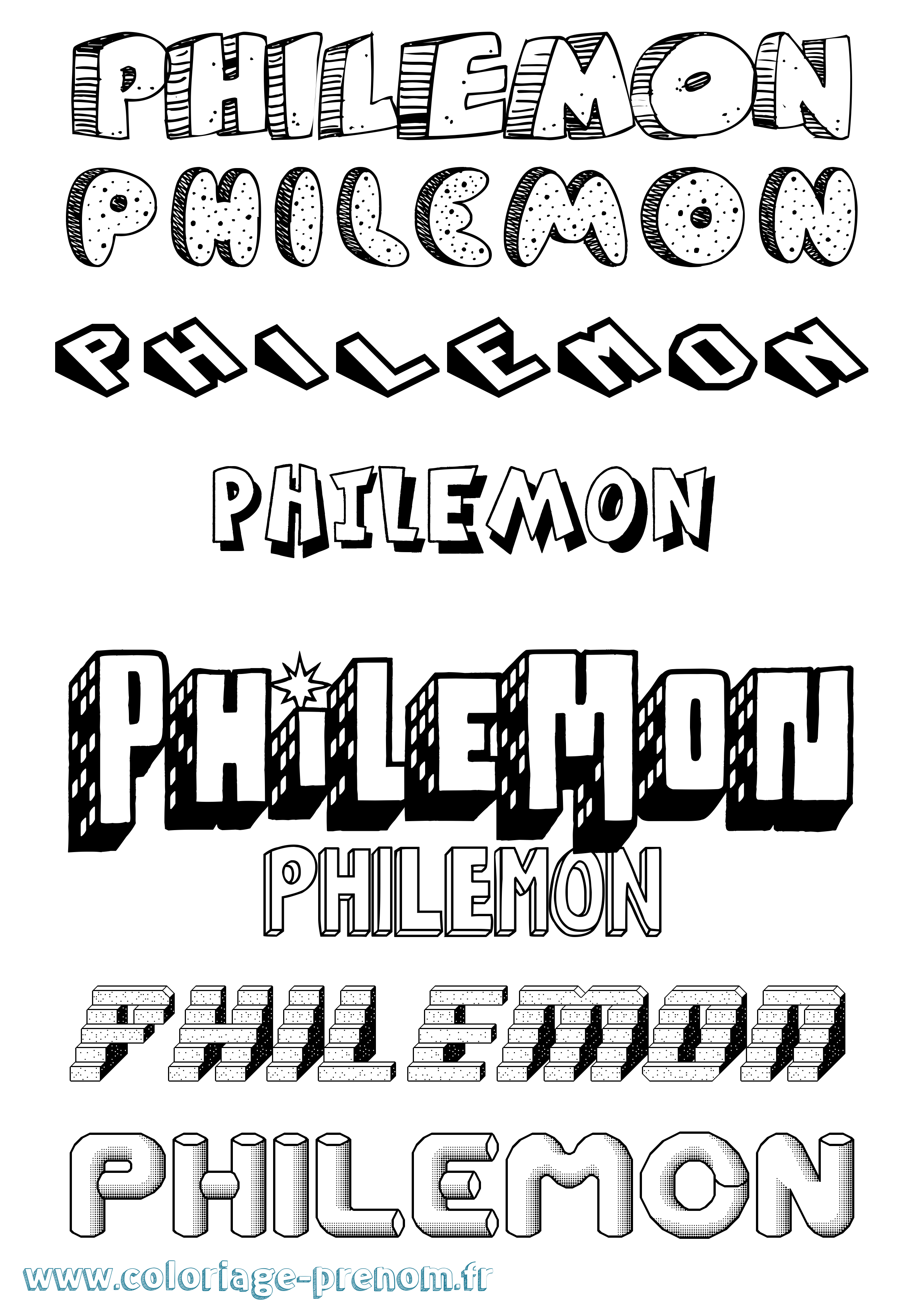 Coloriage prénom Philemon Effet 3D