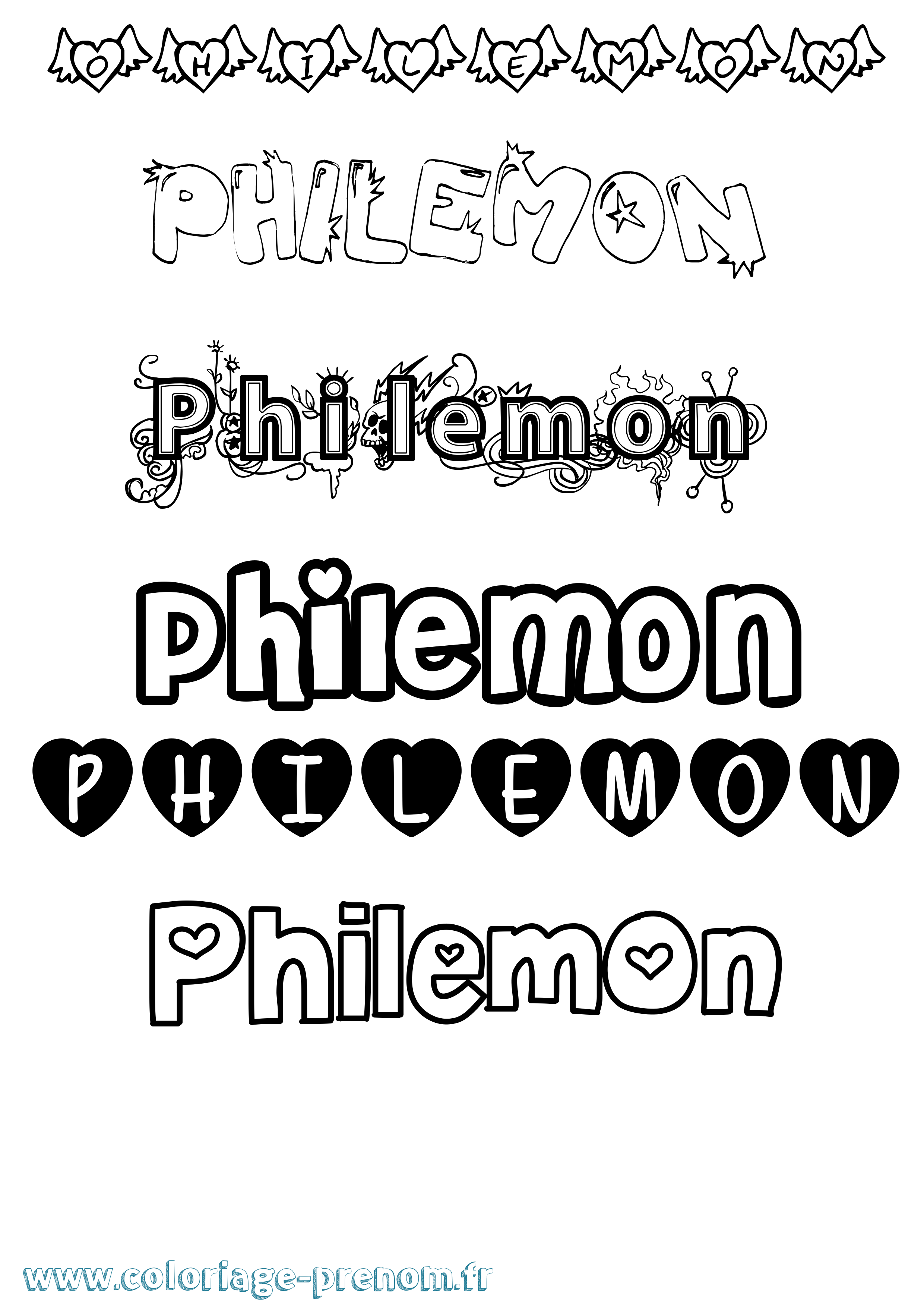 Coloriage prénom Philemon Girly