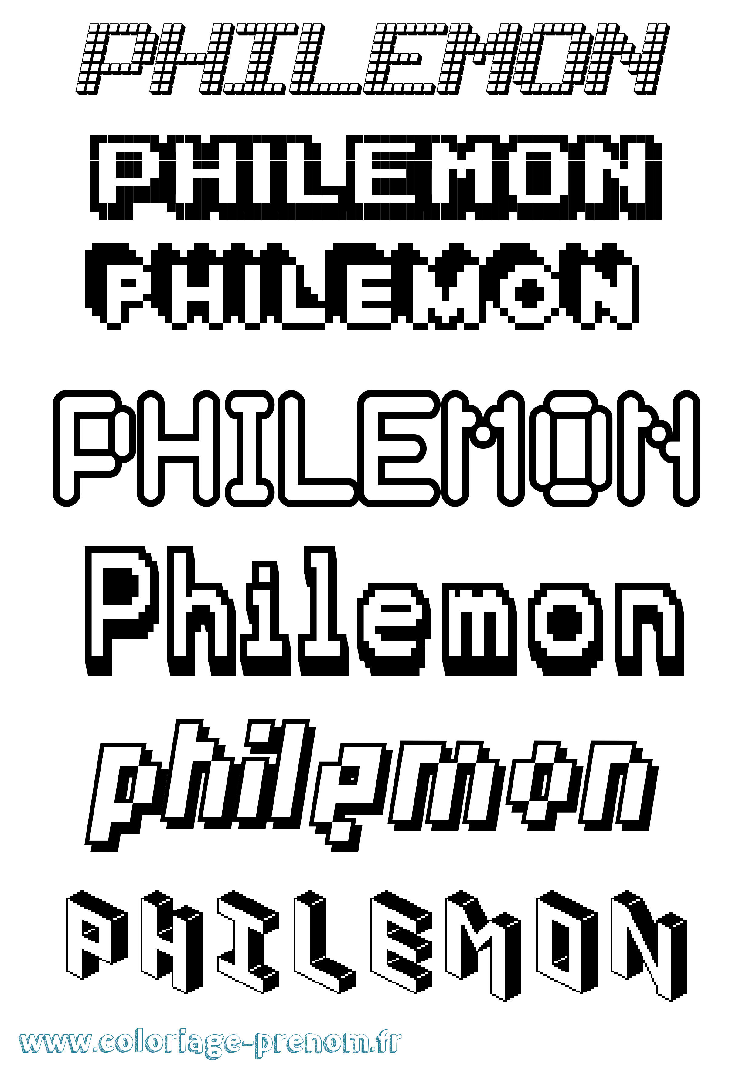 Coloriage prénom Philemon Pixel