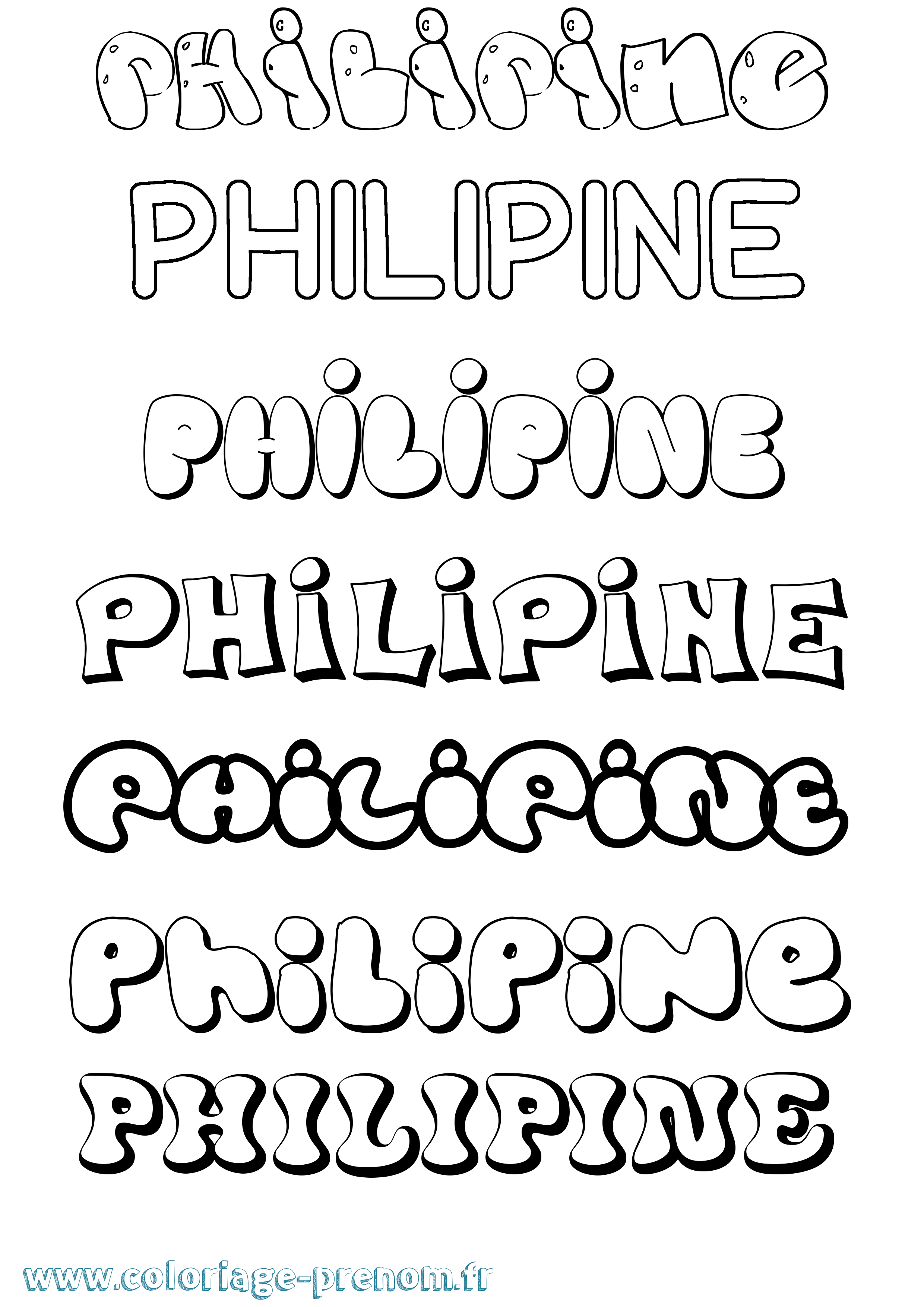 Coloriage prénom Philipine Bubble