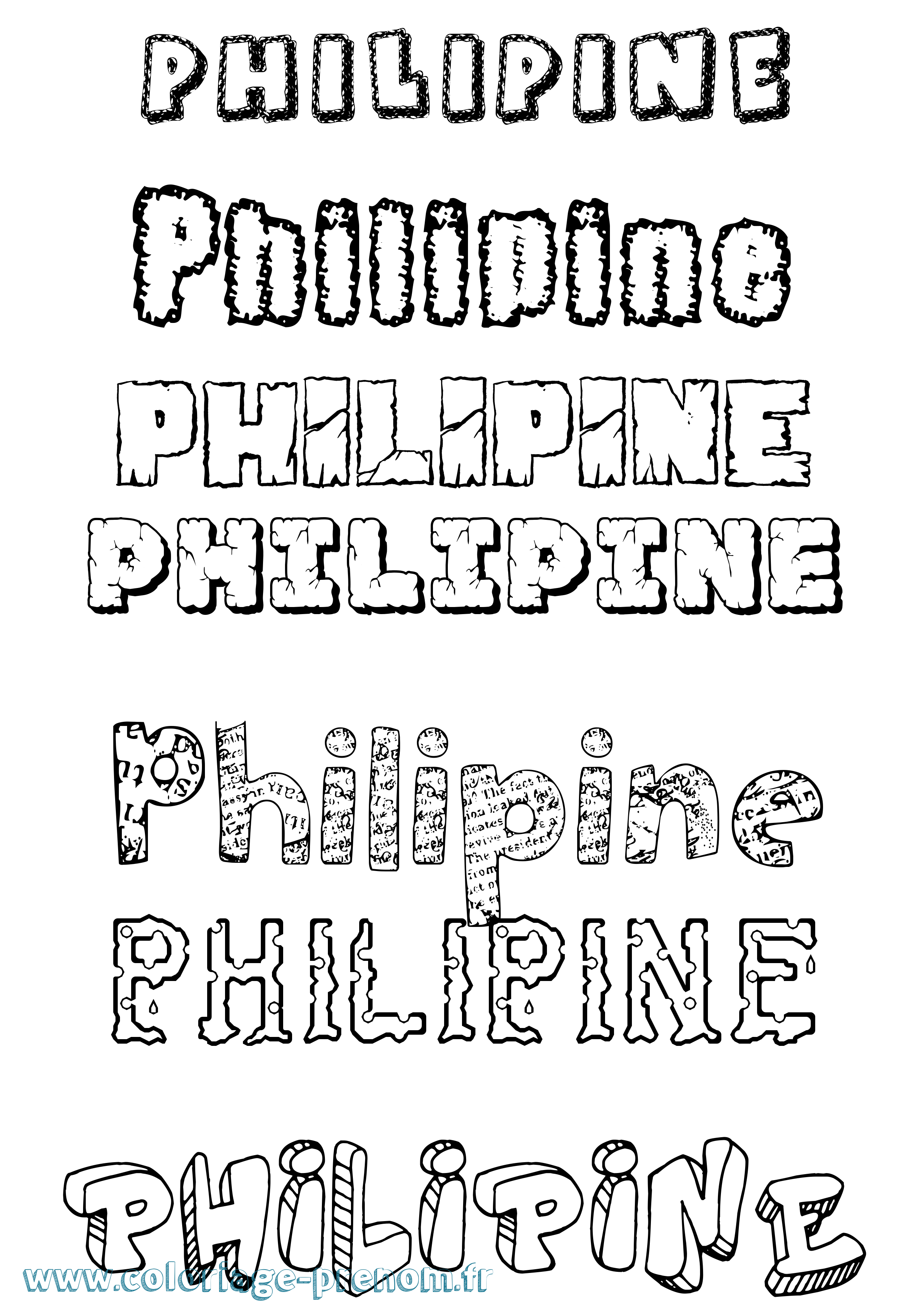Coloriage prénom Philipine Destructuré
