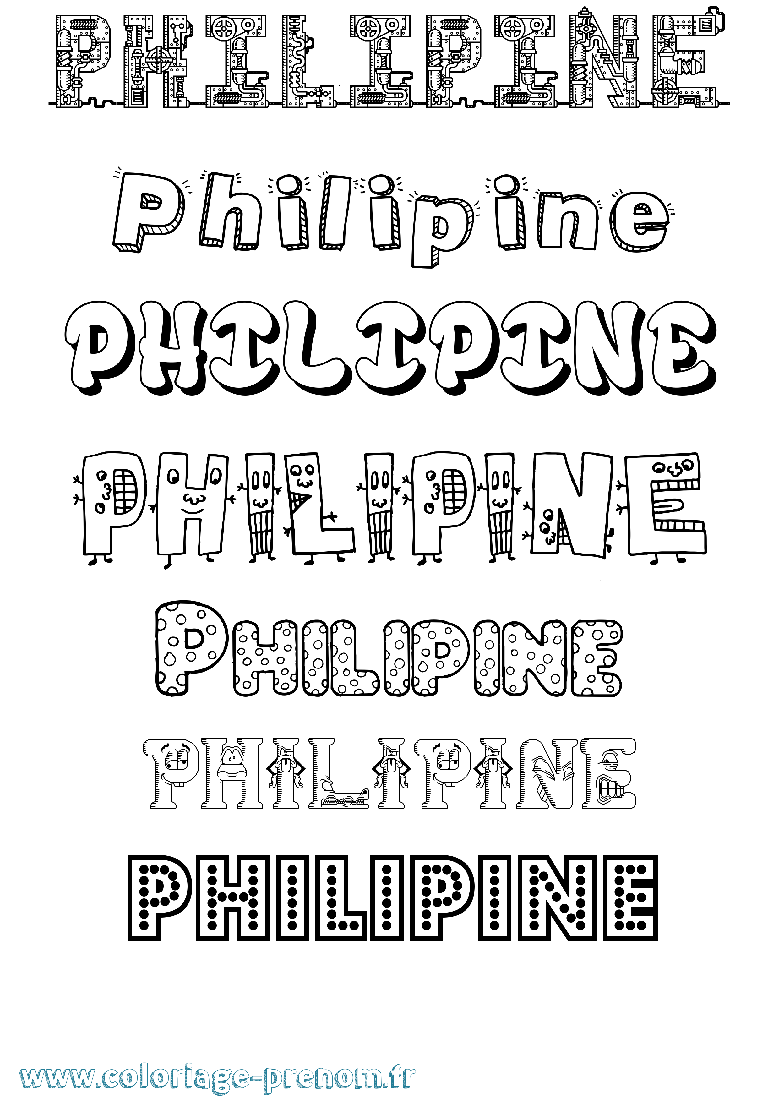 Coloriage prénom Philipine Fun