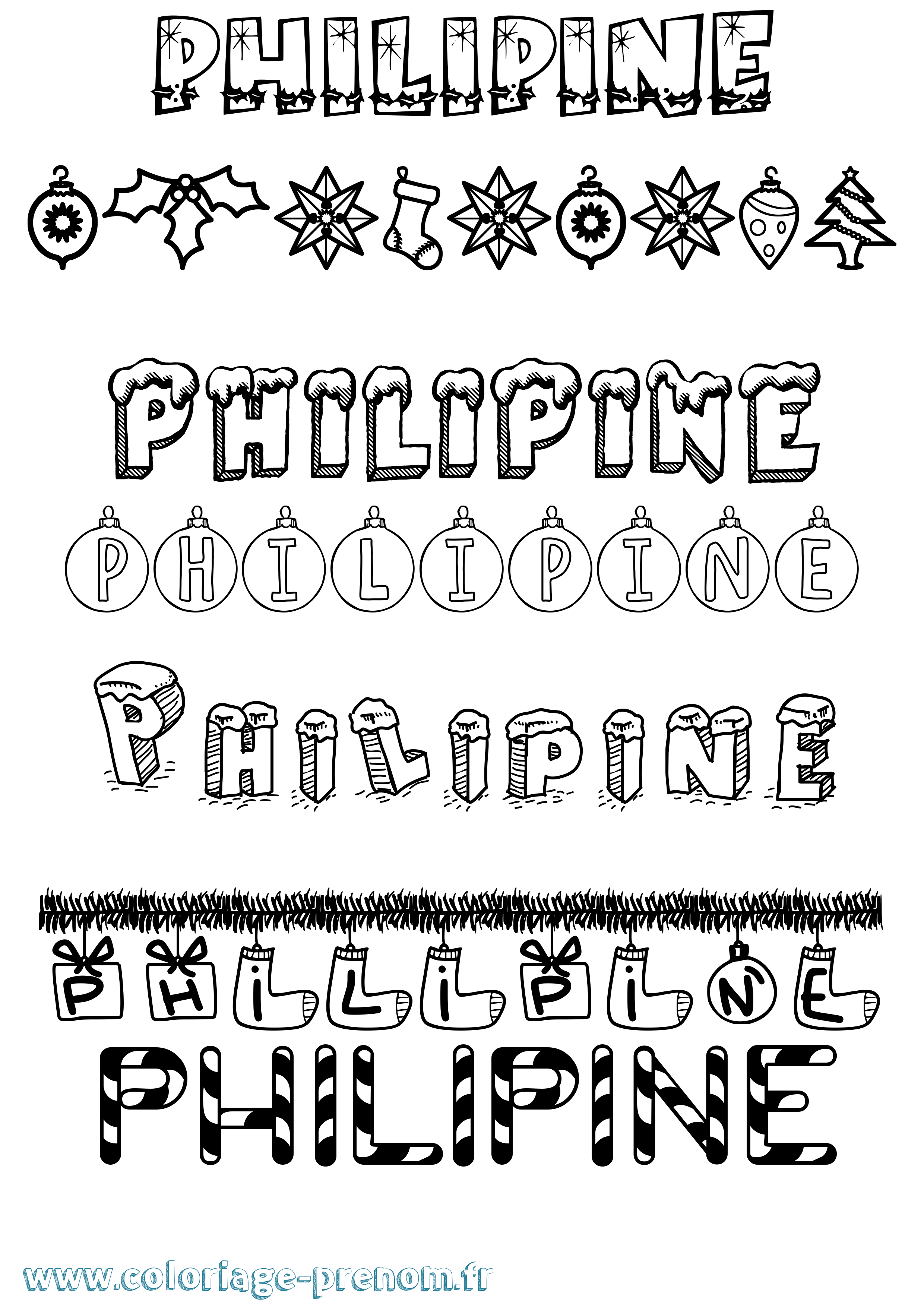 Coloriage prénom Philipine Noël