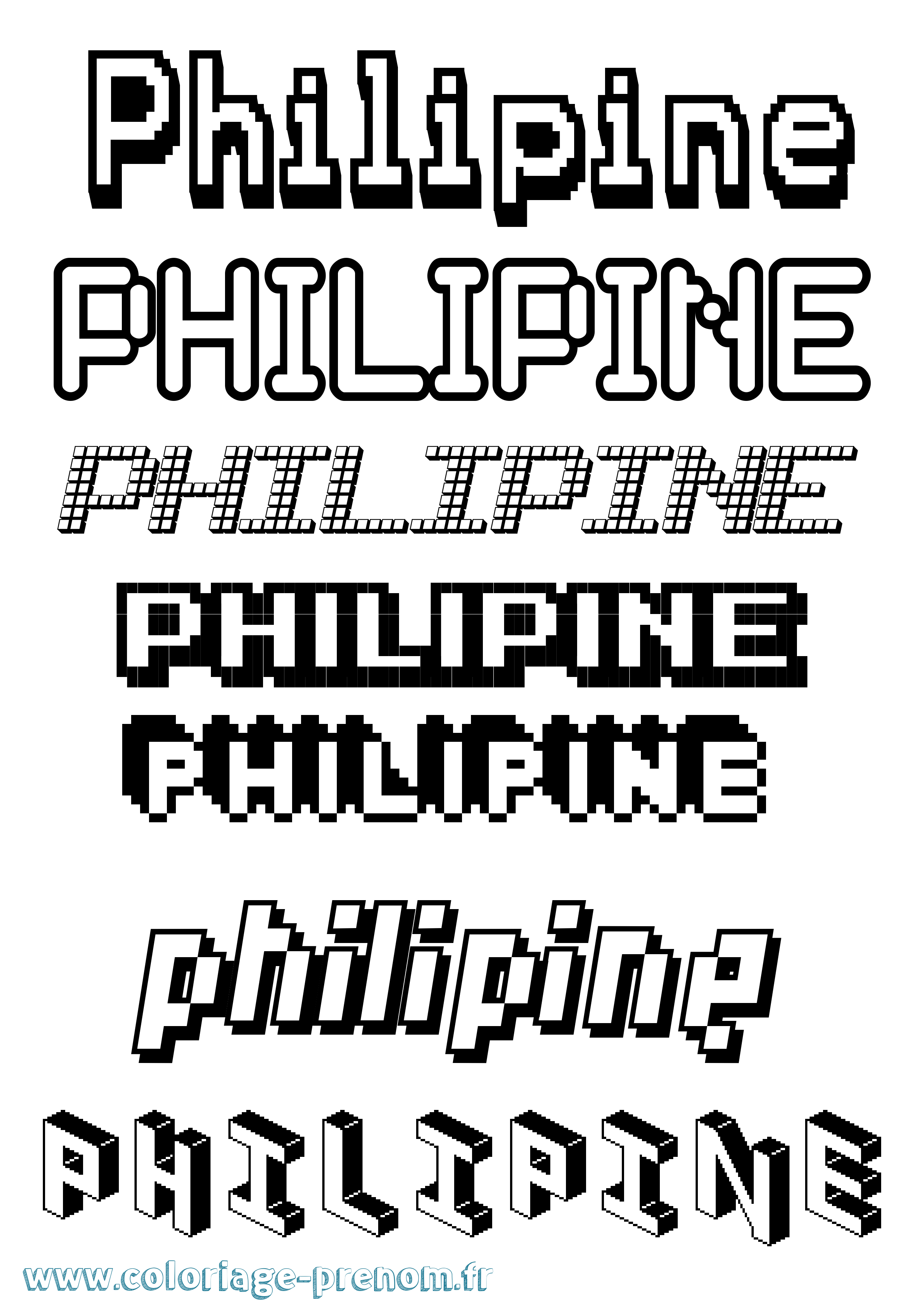 Coloriage prénom Philipine Pixel