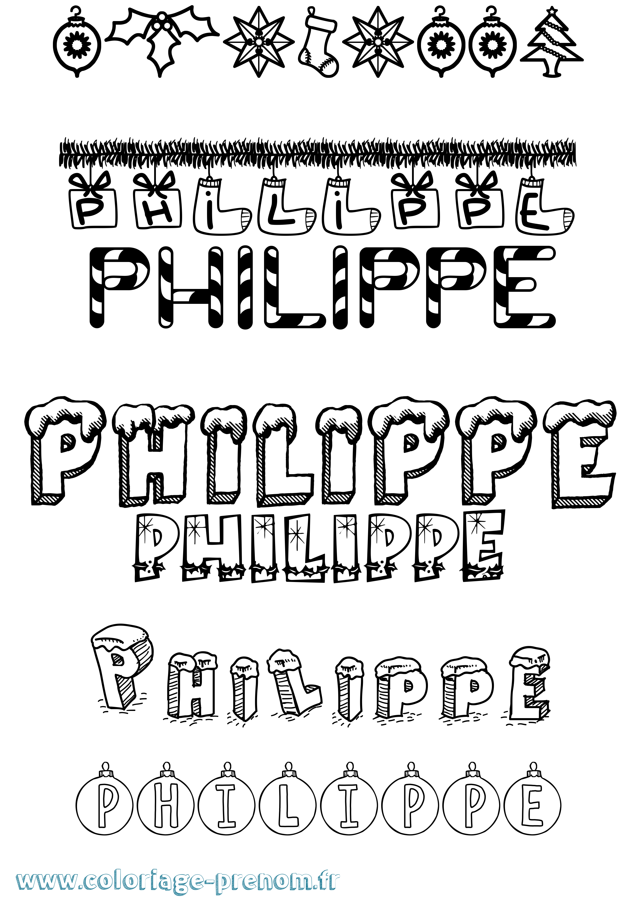 Coloriage prénom Philippe Noël