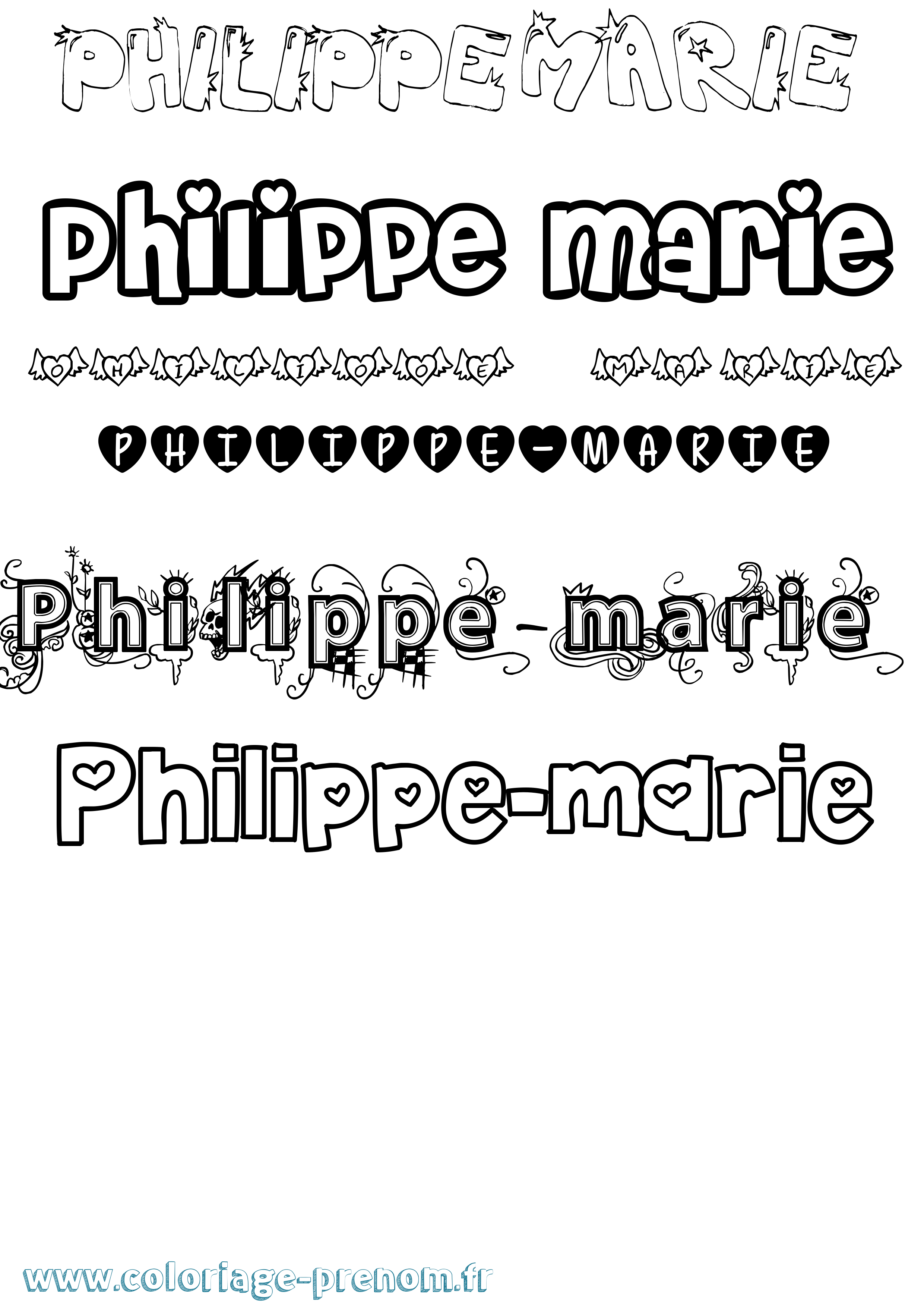 Coloriage prénom Philippe-Marie Girly