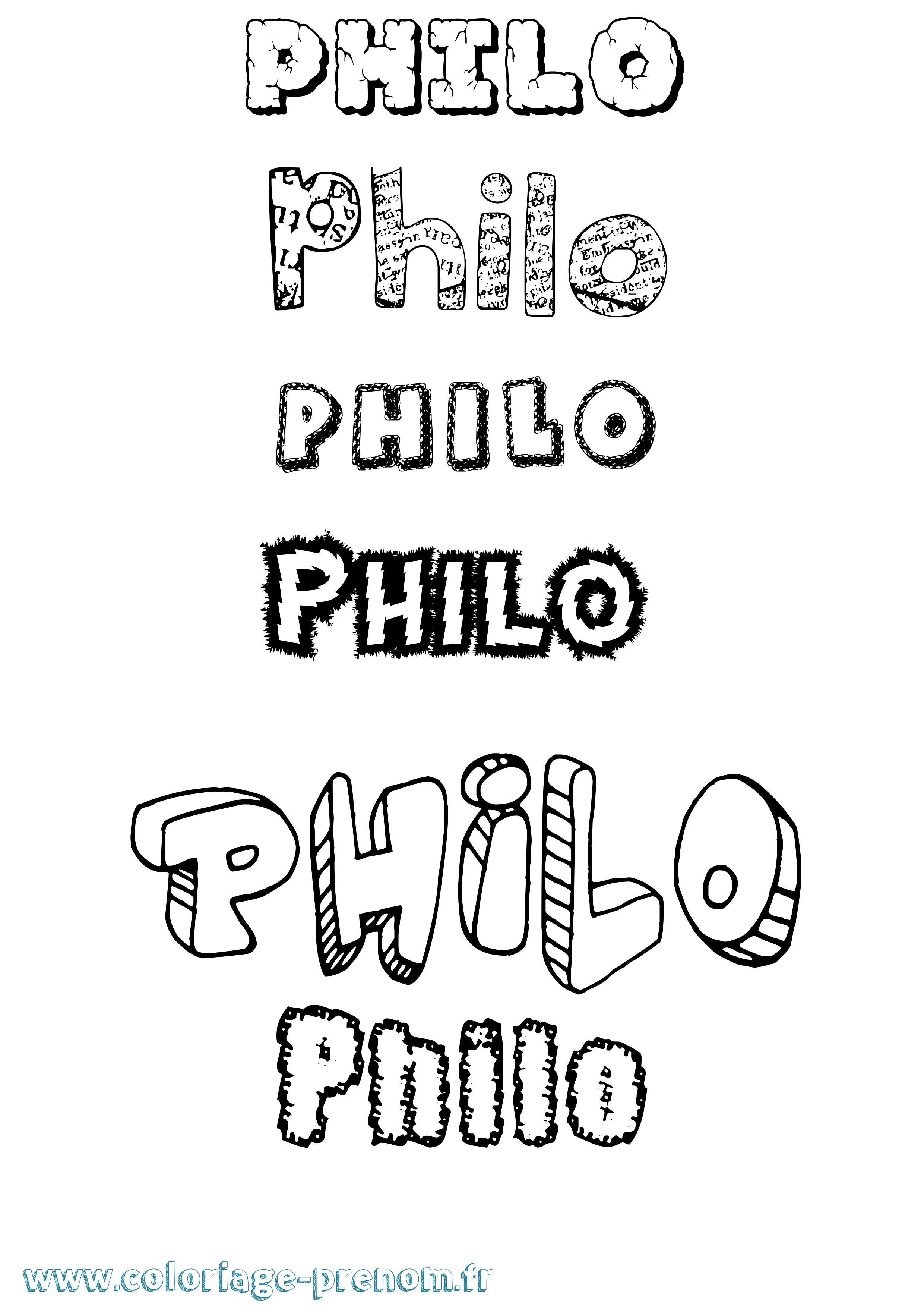 Coloriage prénom Philo Destructuré