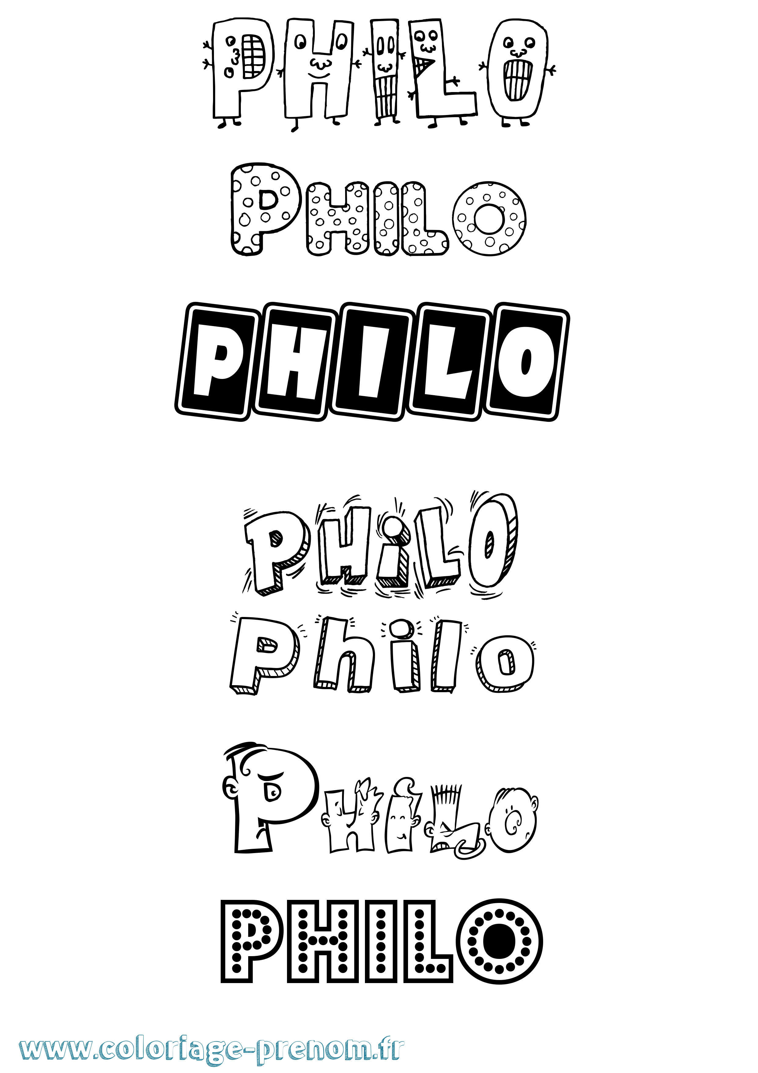 Coloriage prénom Philo Fun