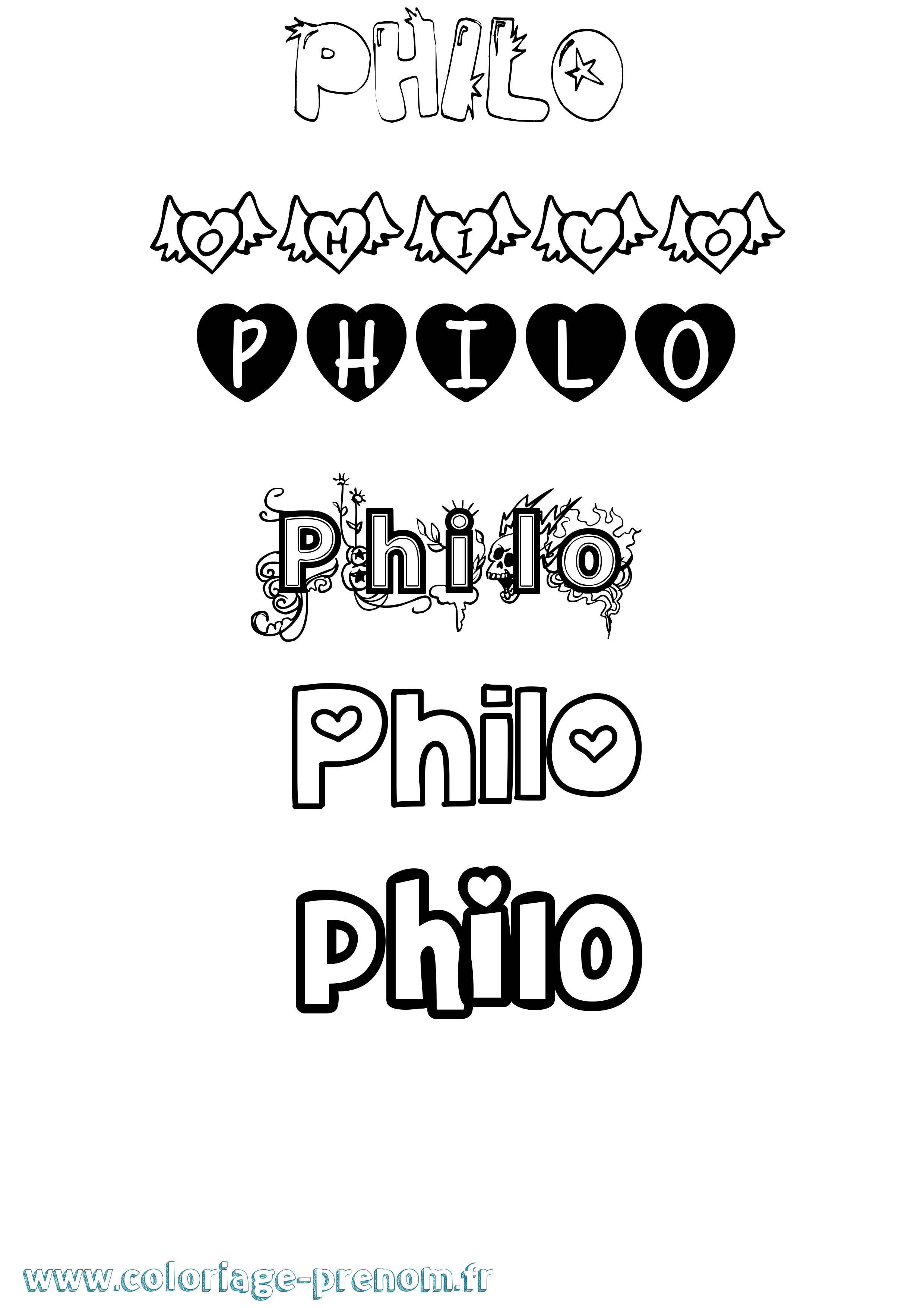 Coloriage prénom Philo Girly