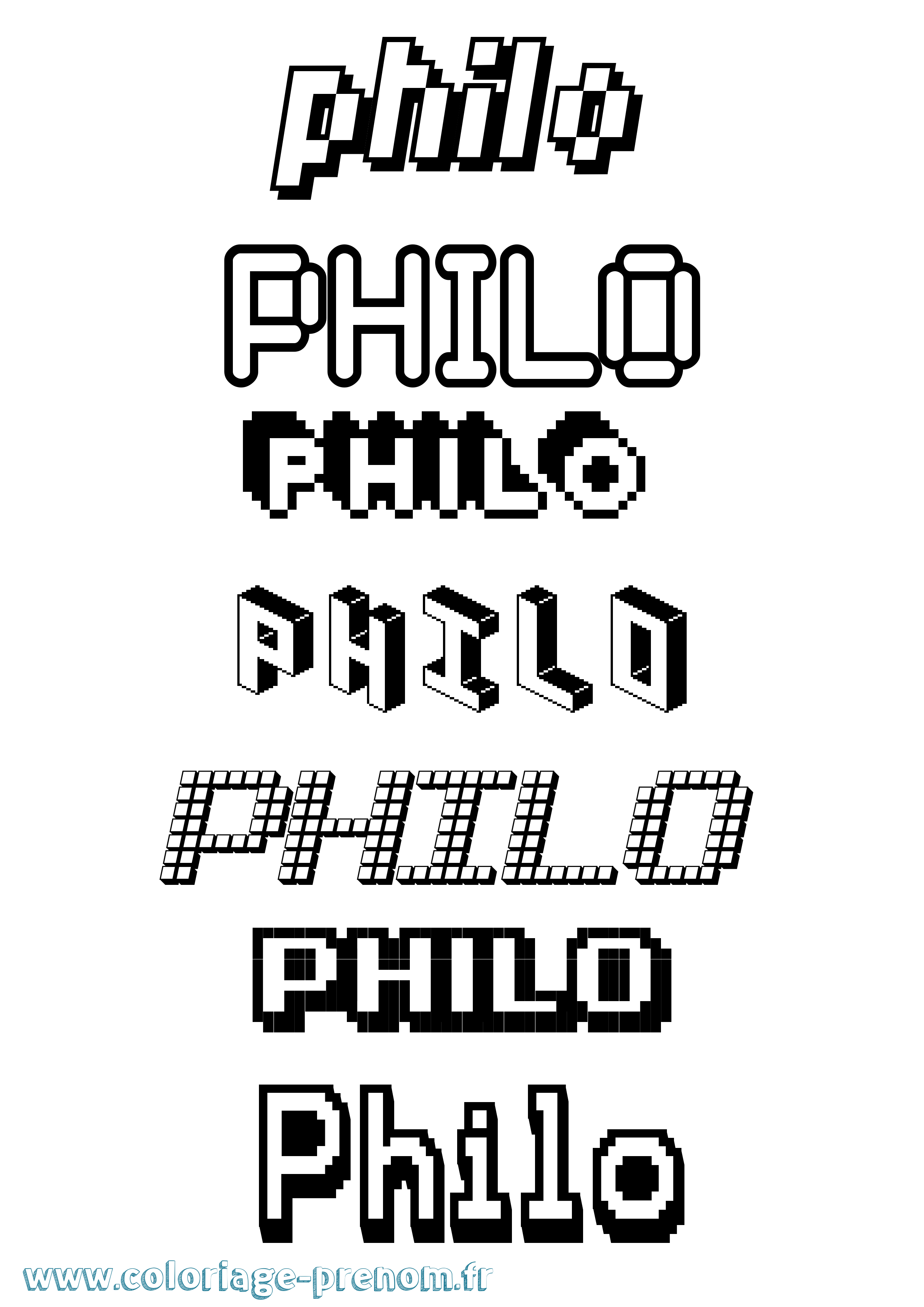 Coloriage prénom Philo Pixel