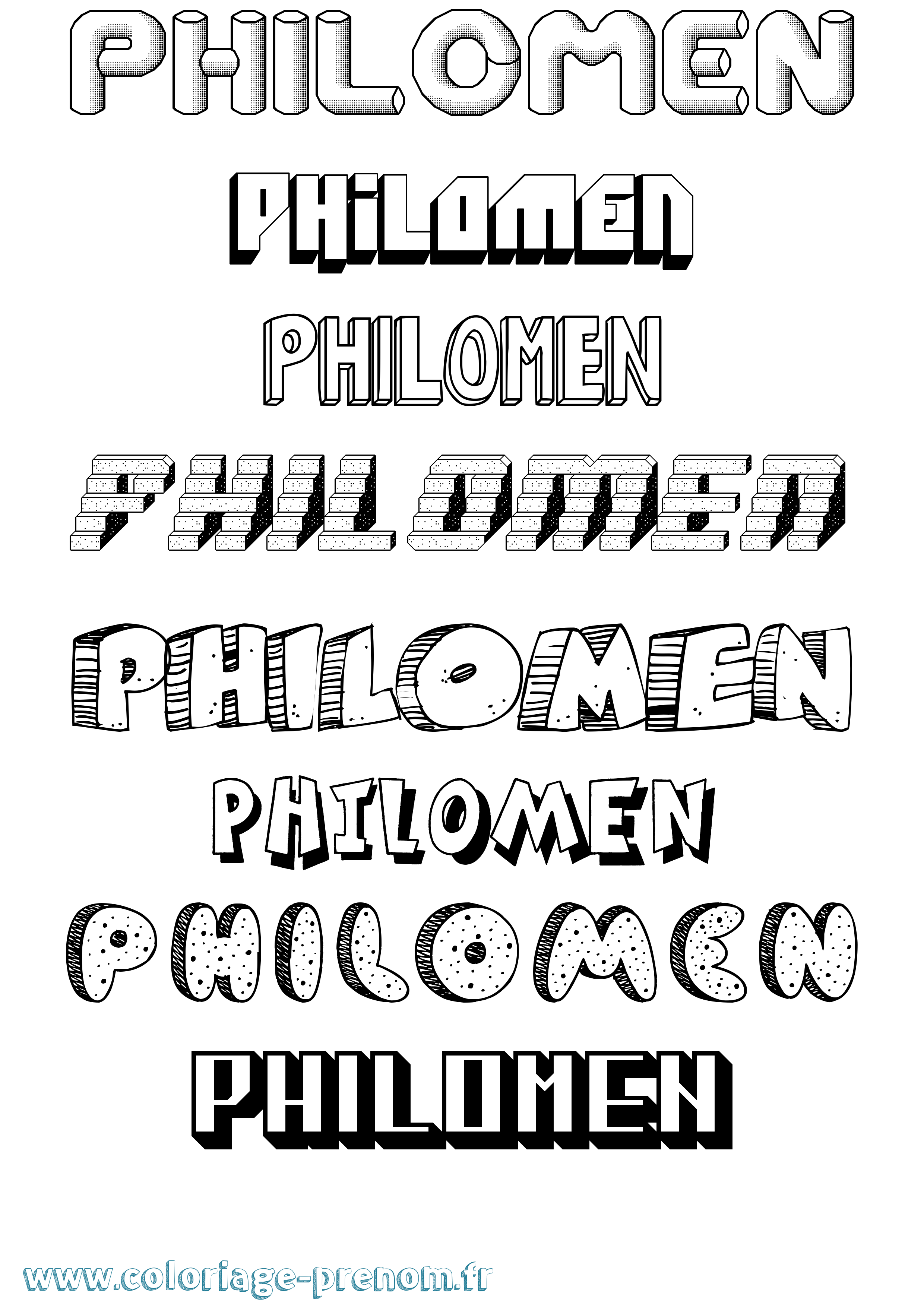 Coloriage prénom Philomen Effet 3D