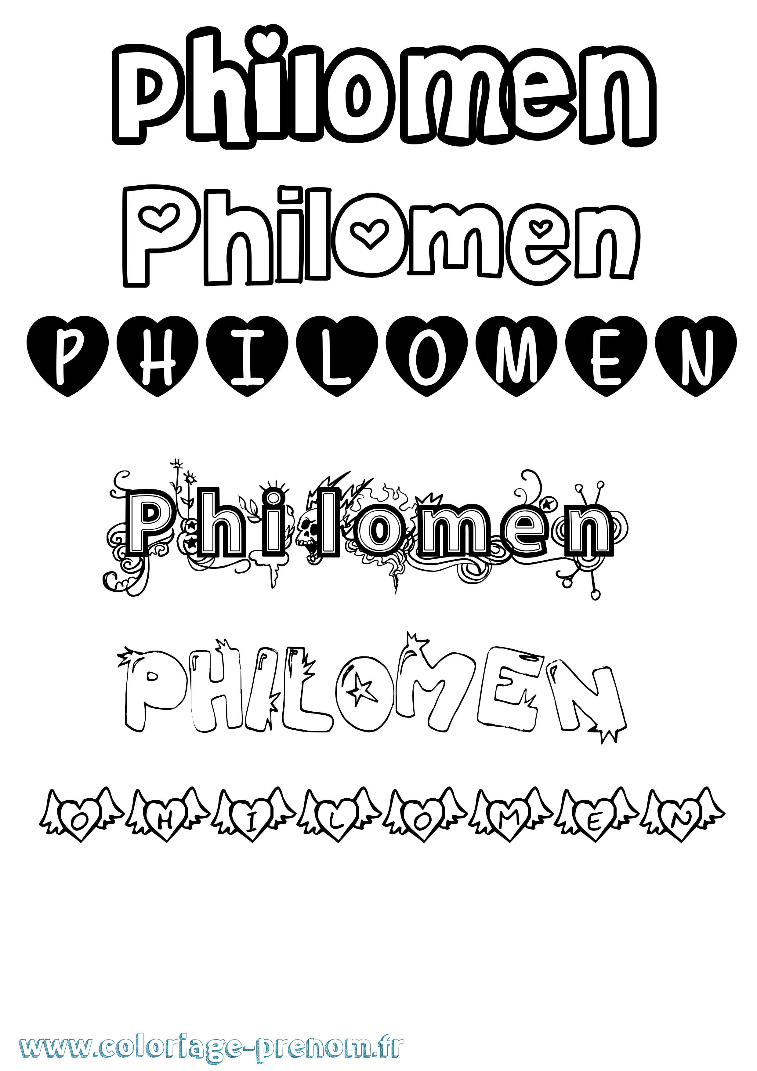 Coloriage prénom Philomen Girly