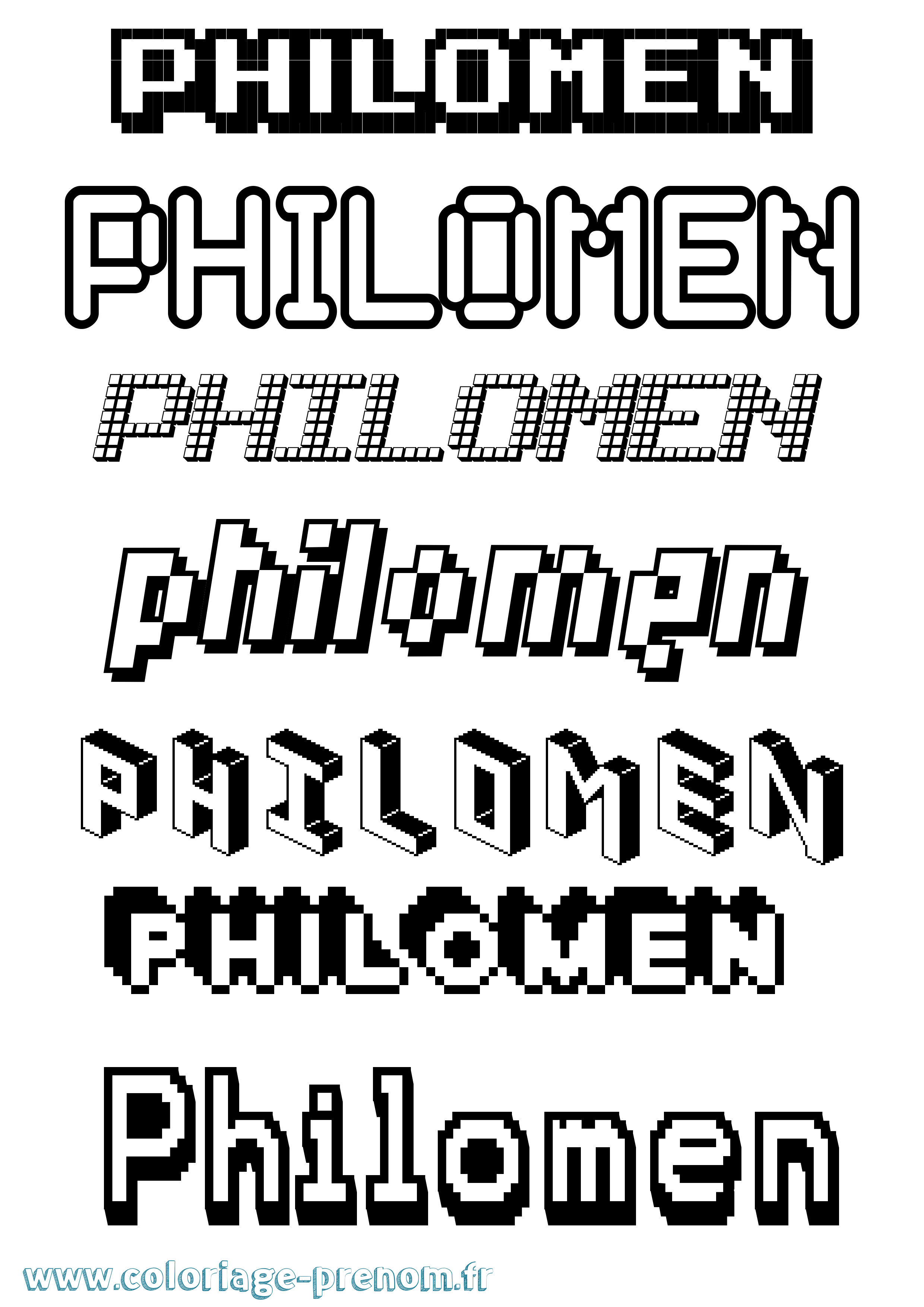Coloriage prénom Philomen Pixel