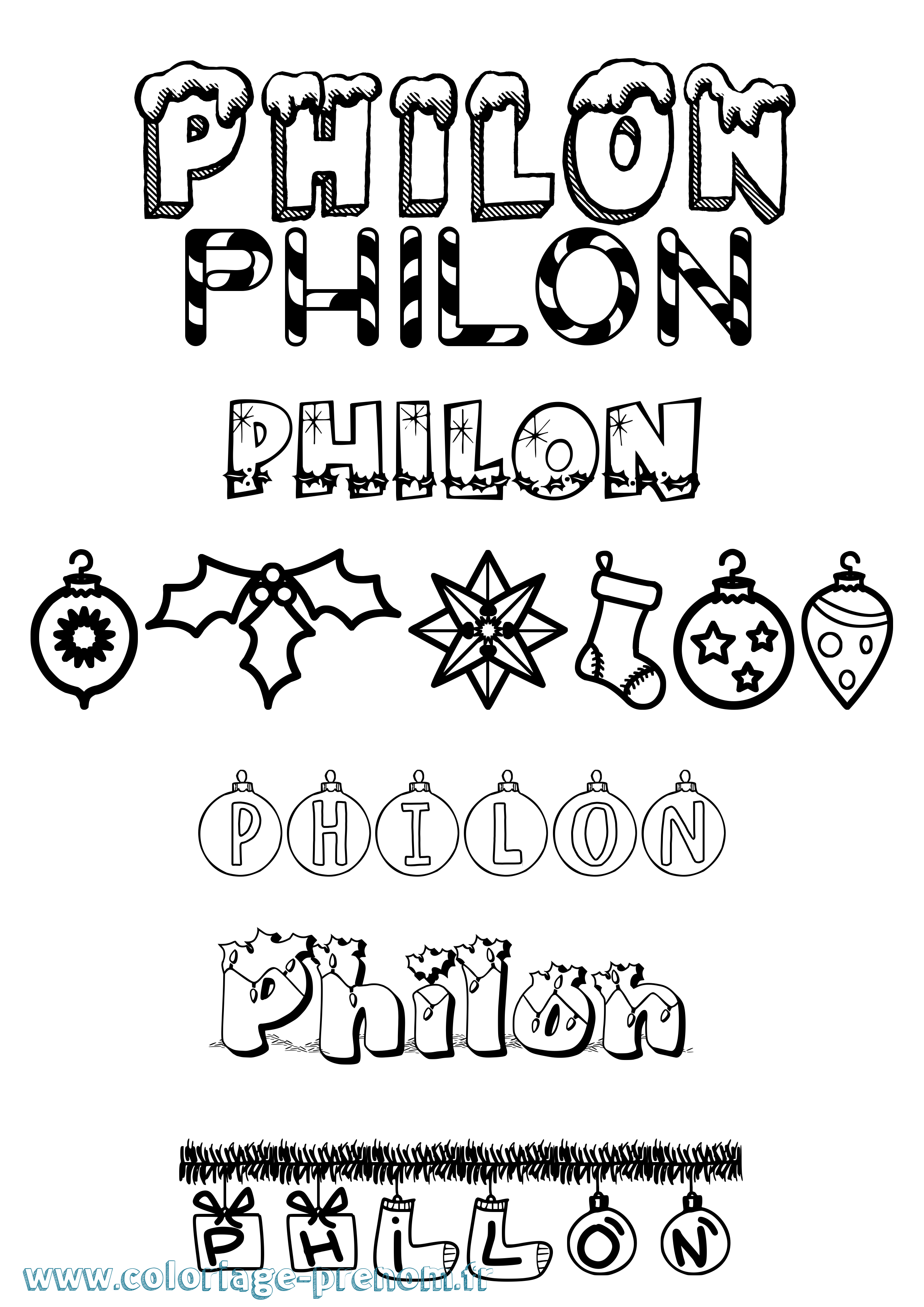 Coloriage prénom Philon Noël