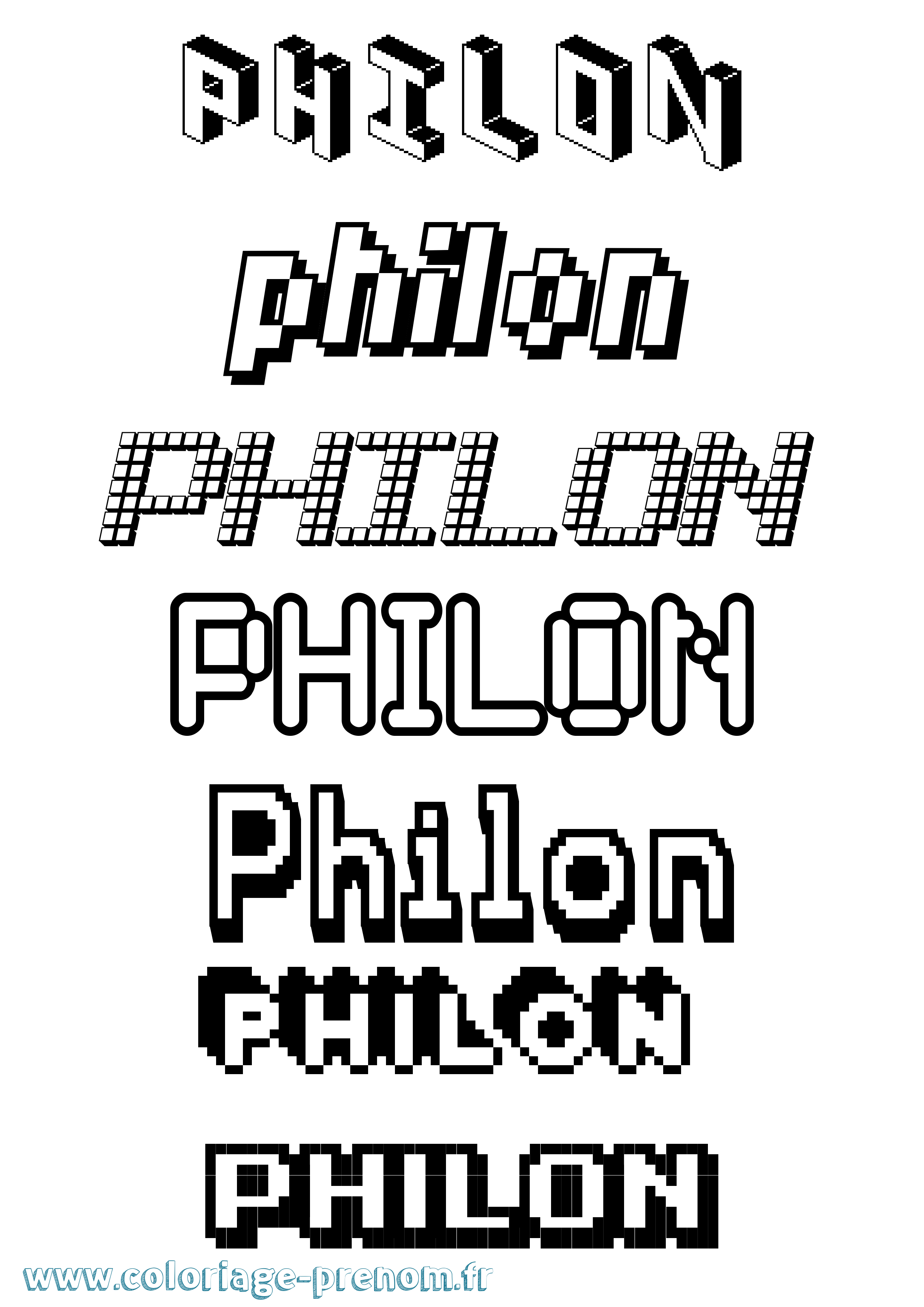 Coloriage prénom Philon Pixel