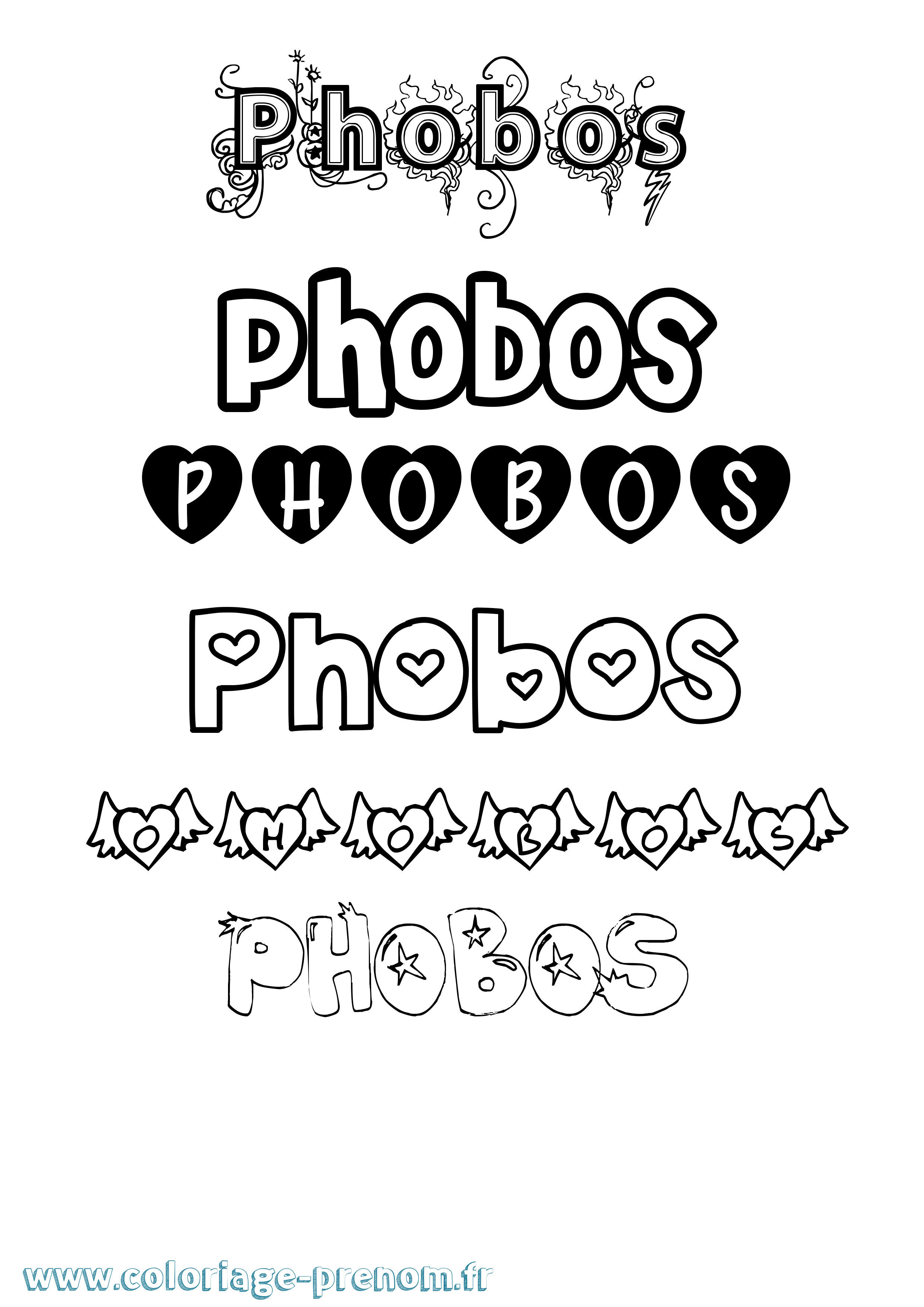 Coloriage Phobos Girly Coloriage prénom Phobos Girly