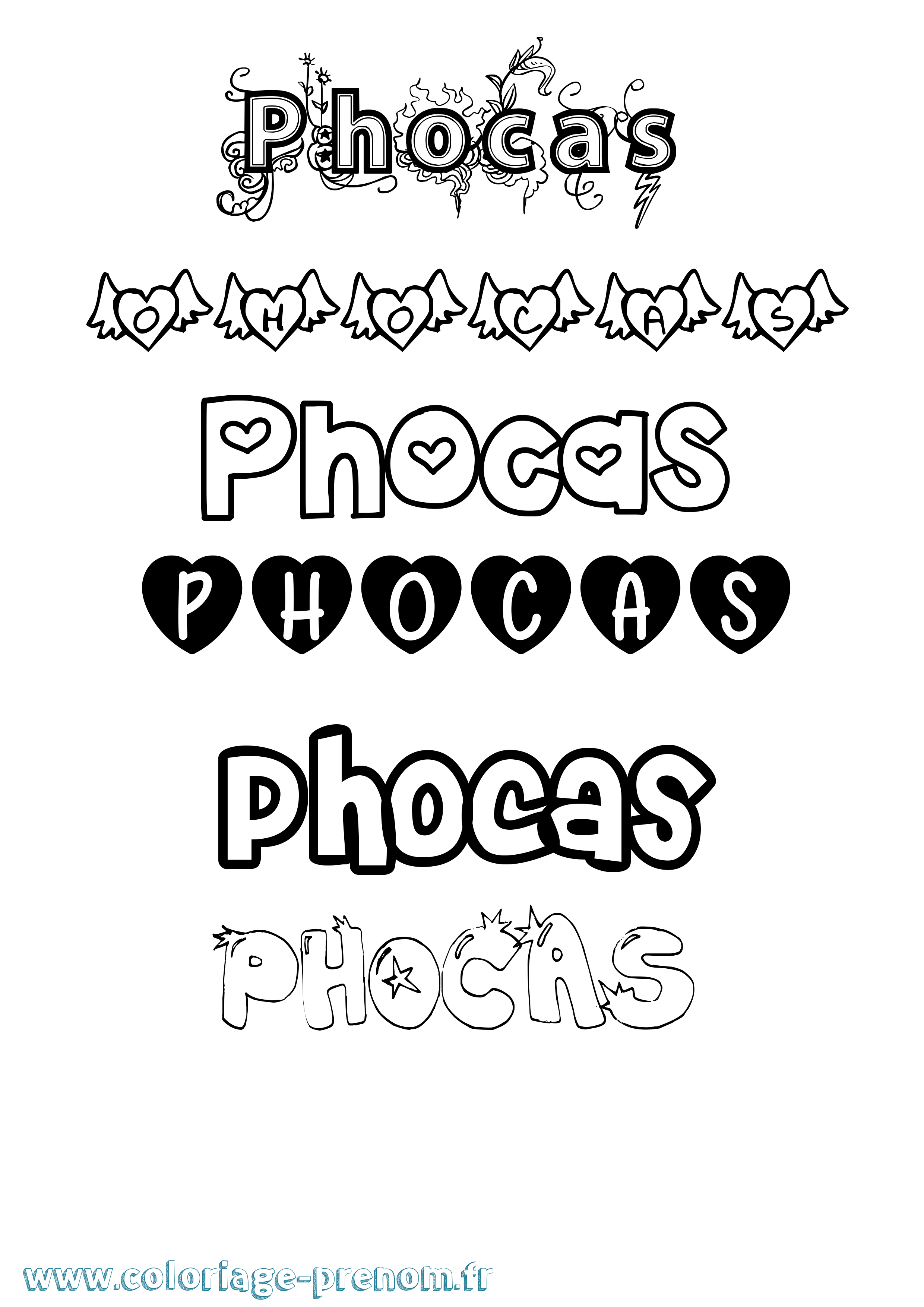 Coloriage prénom Phocas Girly