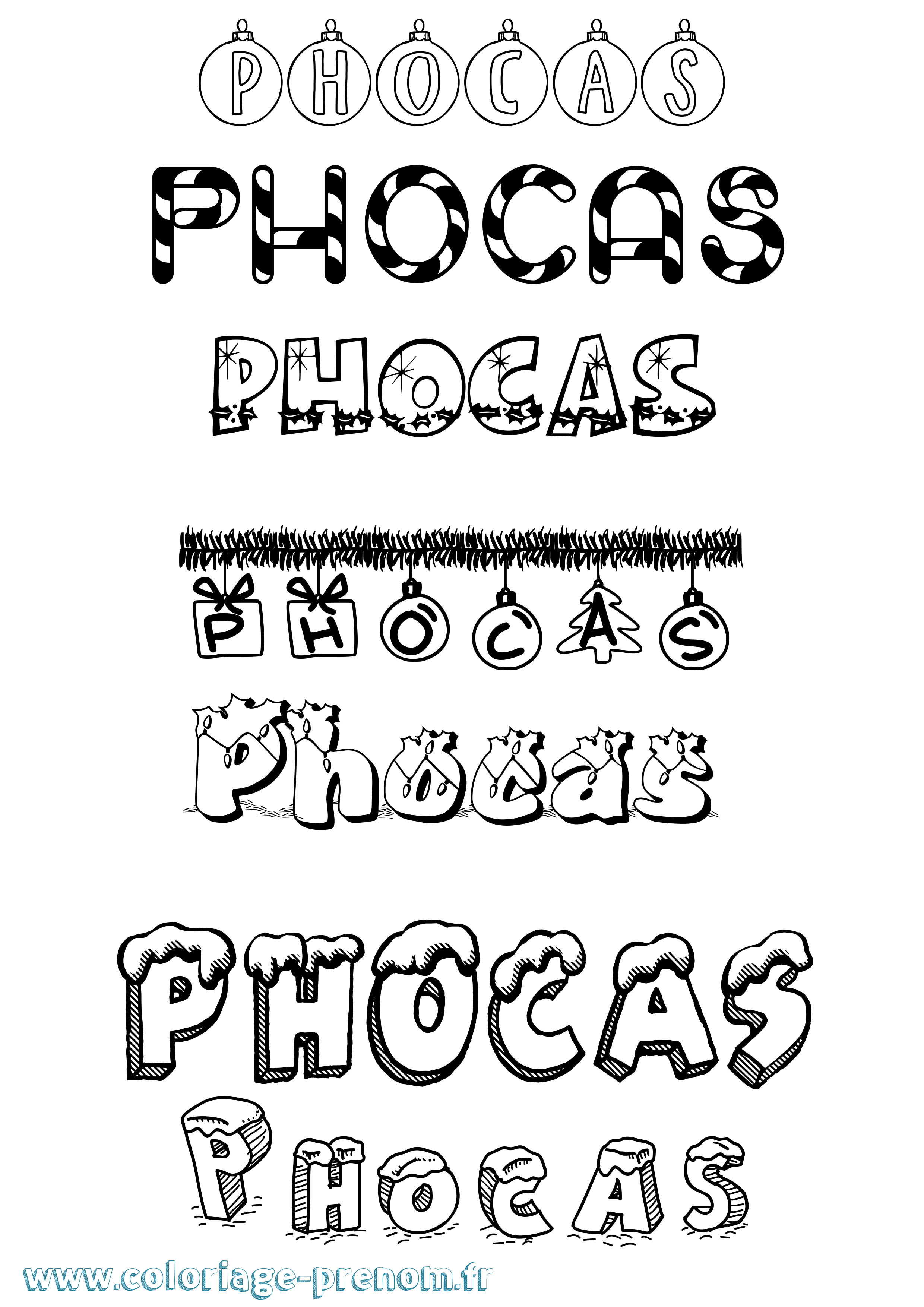 Coloriage prénom Phocas Noël